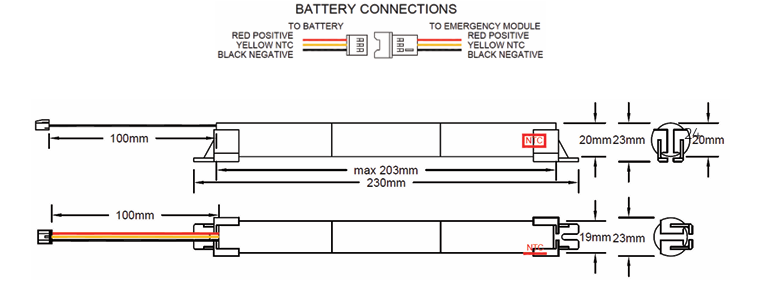 Liteplan 3/LP48/S/TE - 3.2V 4.8Ah LiFePO4 Battery in a Stick Formation With End Caps and TE Connector - LED Retro