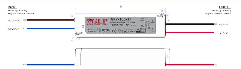 GLP-100-24 100.8W 12V/4.2A CV IP68 LED Power Supply - LED Retro