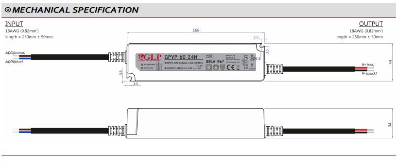 GLP GPVP-60-24N 60W 24V/2.5A CV IP67 LED Power Supply - LED Retro