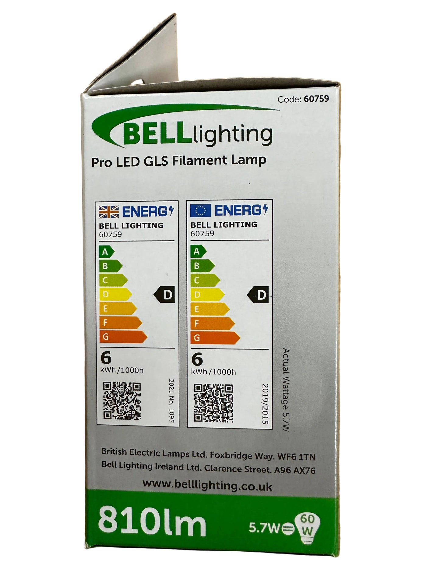 BELL LED 5.7W Clear Filament GLS - BC - 4000K - 60759 - LED Retro