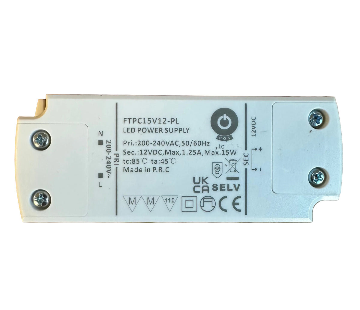 POS Power FTPC15V-12-PL 15W 12V/1.25A LED Power Supply - LED Retro