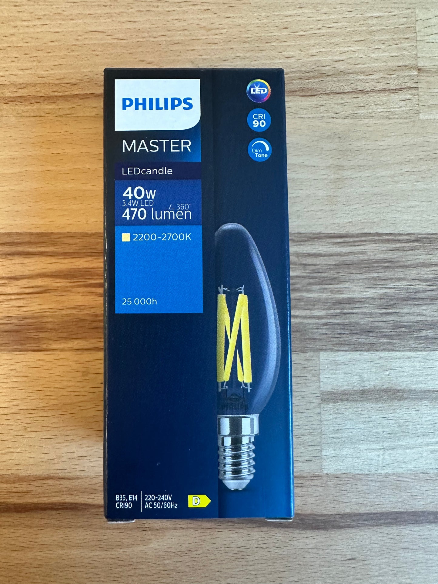 Philips MASTER Value E14 LED Candle Filament Clear 3.4W 470lm - 927 Extra Wrm White - Dimmable - LED Retro