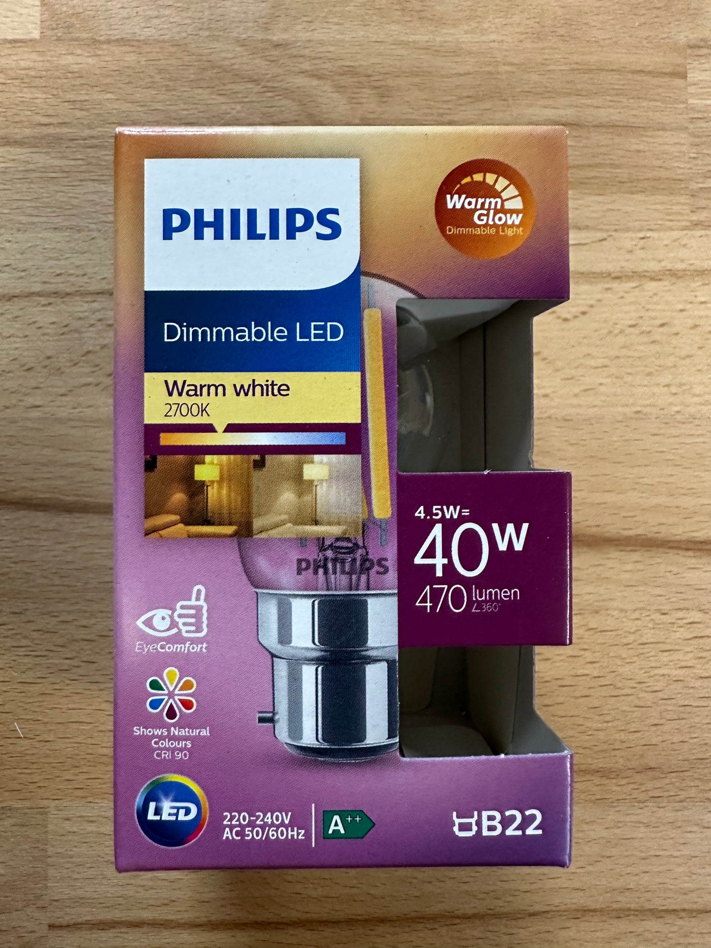 Philips CorePro Dimmable LED Golf Ball BC 2700K 4.5W = 40W - 9290024759 - LED Retro