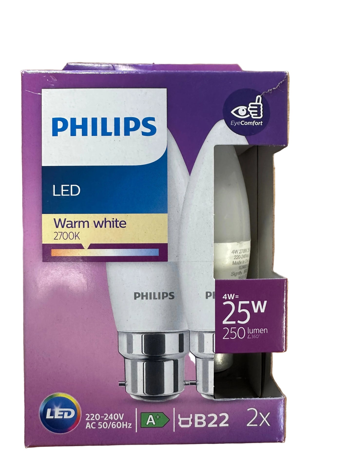 Philips CorePro LED Candle BC 2700K 4W = 25W 250m Pack of 2 - 9290011935 - LED Spares