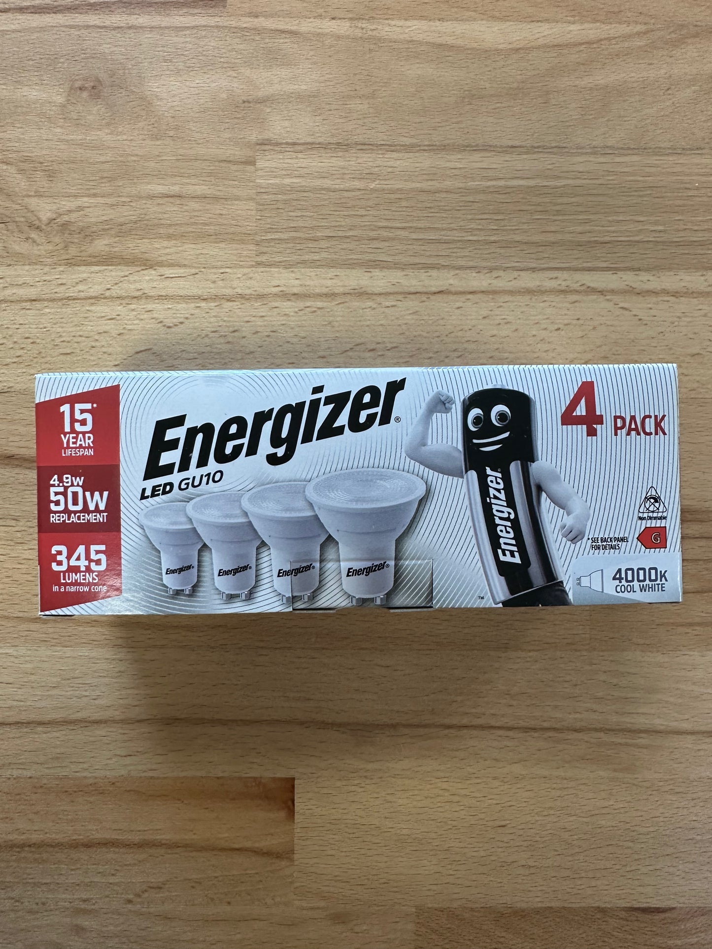 S15161 Energizer 4.8W LED GU10 345LM Cool White - Pack of 4 - LED Retro