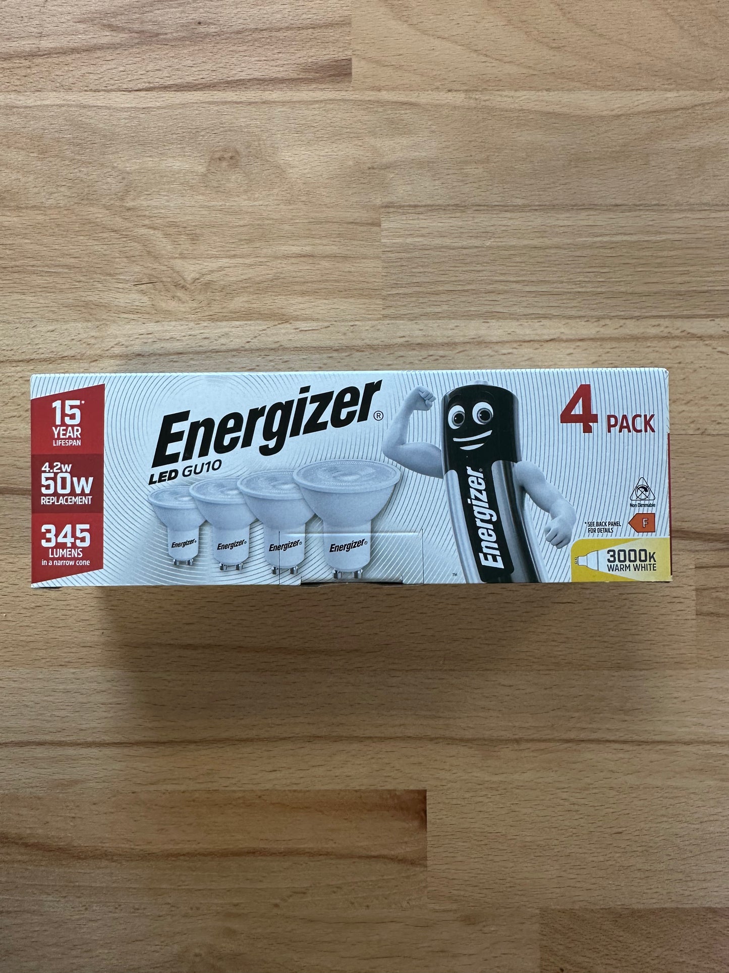 S14425 Energizer 4.2W LED GU10 345LM Warm White - Pack of 4 - LED Retro