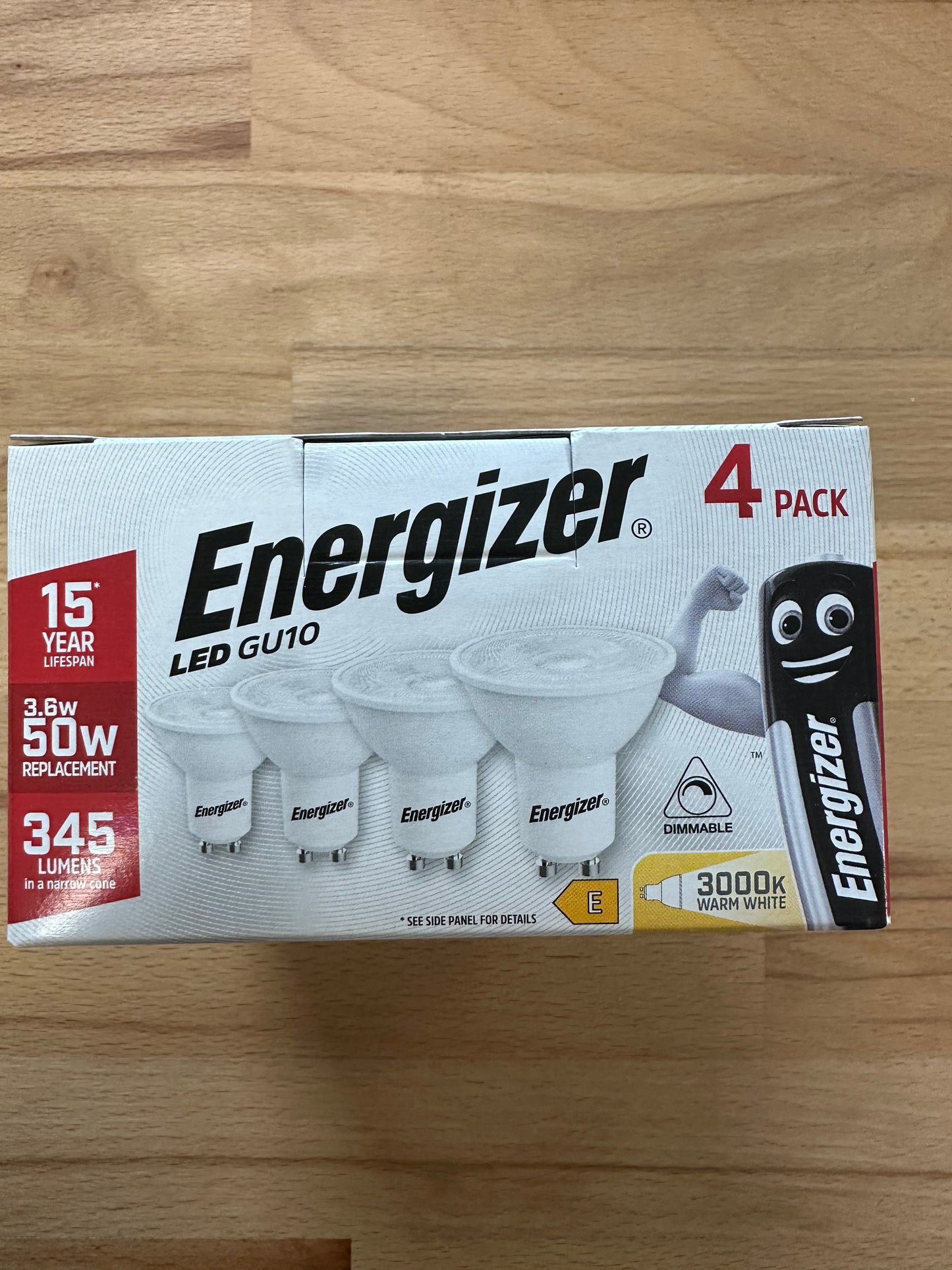 S10327 Energizer 3.6W Dimmable LED GU10 345LM Warm White - Pack of 4 - LED Retro