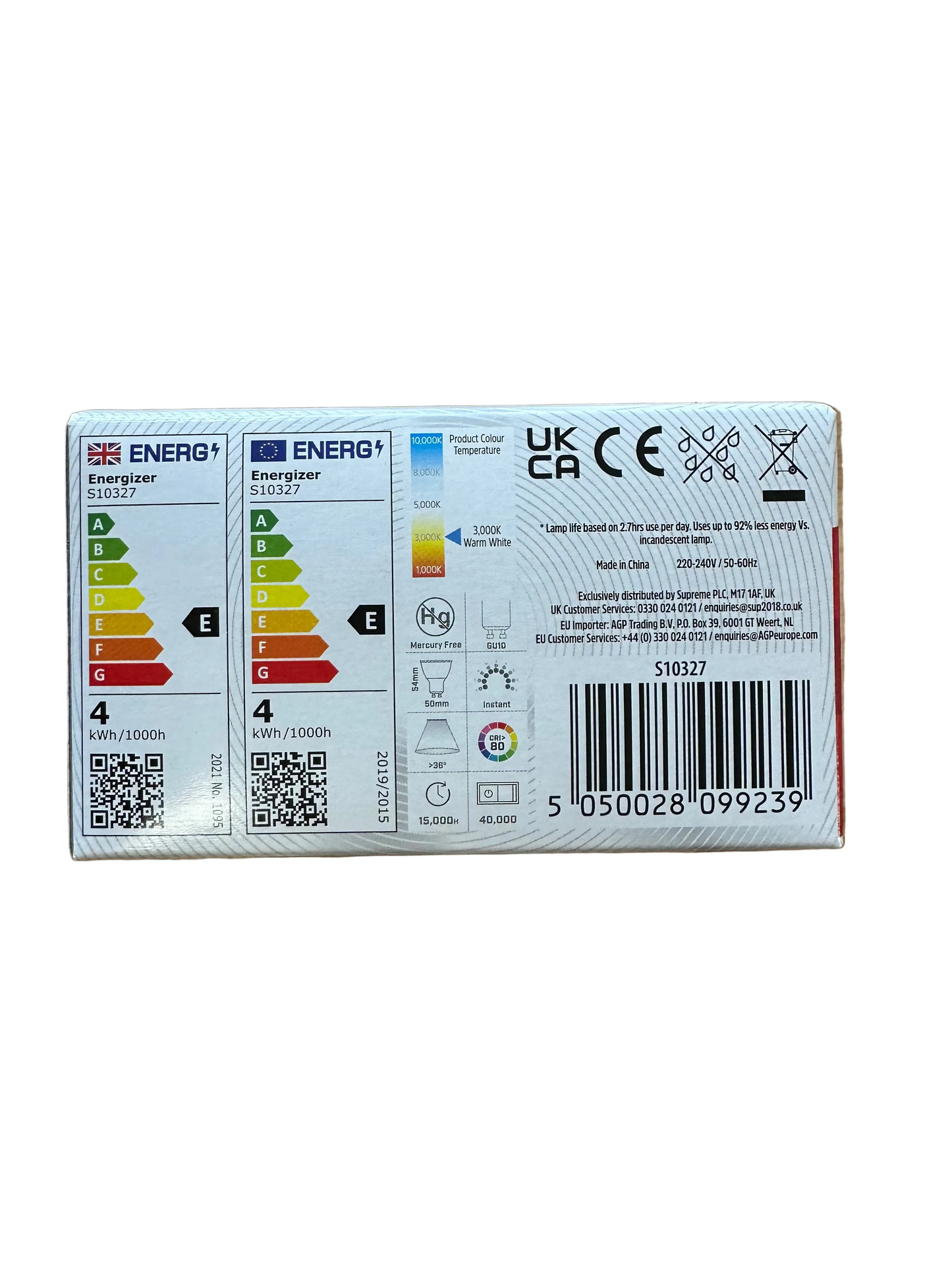 S10327 Energizer 3.6W Dimmable LED GU10 345LM Warm White - Pack of 4 - LED Retro