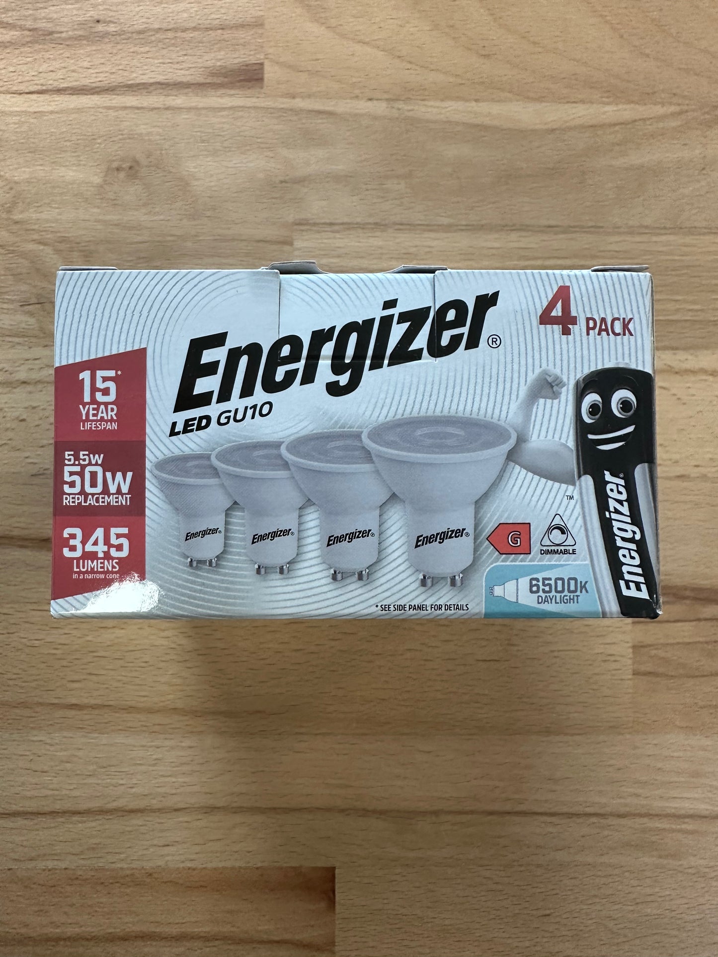 S10329 Energizer 5.2W Dimmable LED GU10 390LM Daylight - Pack of 4 - LED Retro