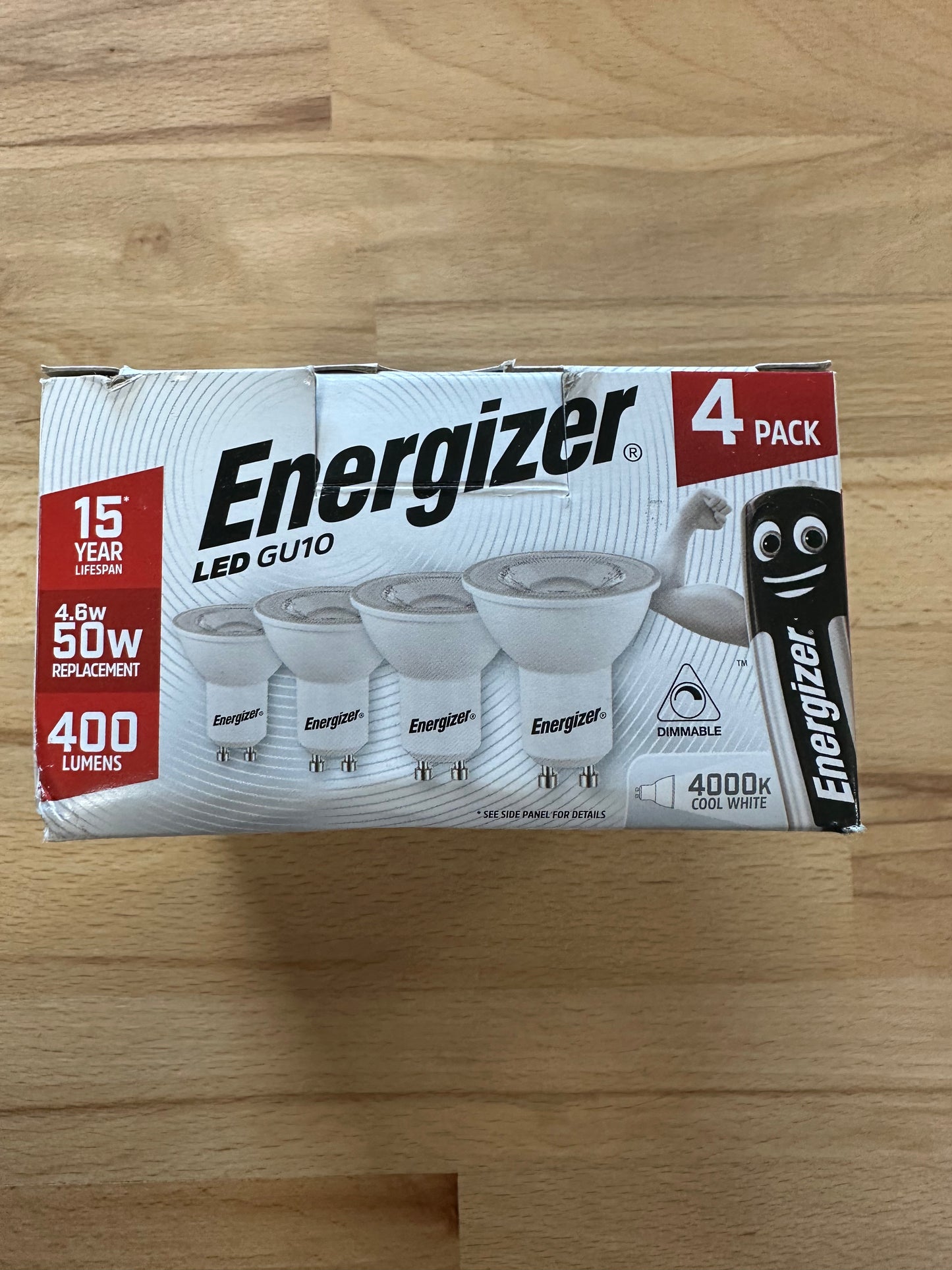 S10328 Energizer 4.6W Dimmable LED GU10 400LM Cool White - Pack of 4 - LED Retro