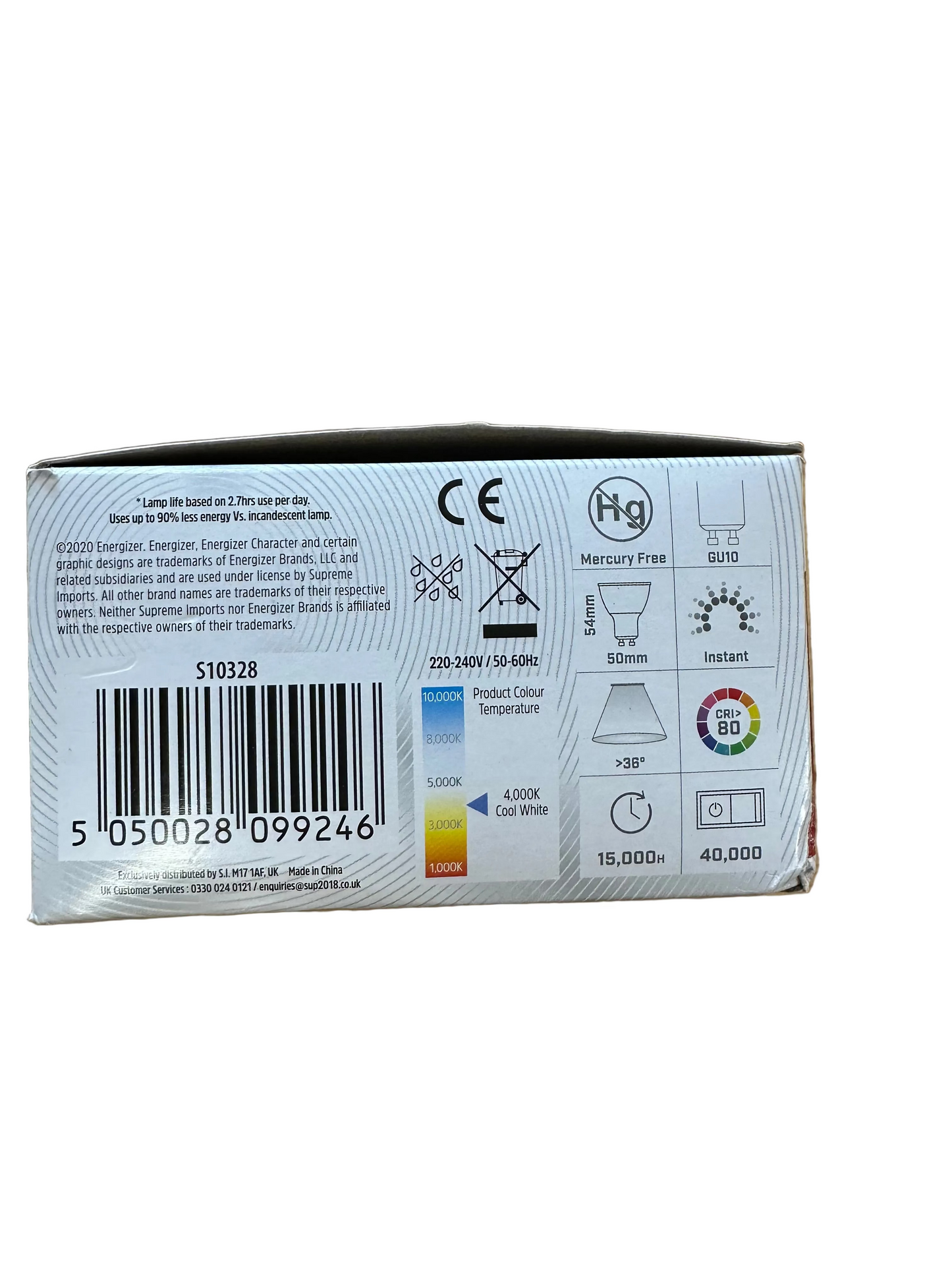 S10328 Energizer 4.6W Dimmable LED GU10 400LM Cool White - Pack of 4 - LED Retro