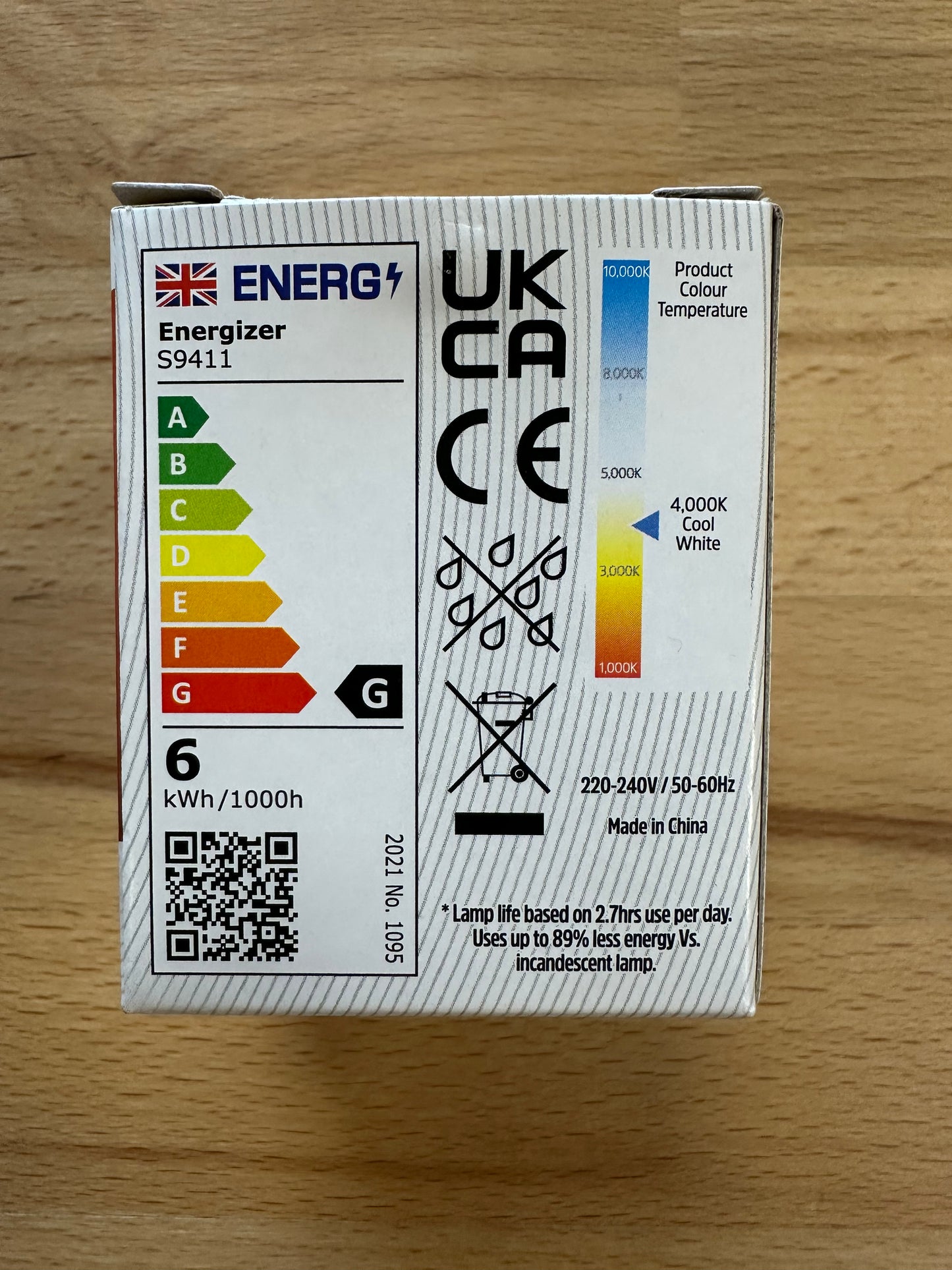 S9411 Energizer 5.5W Dimmable LED GU10 350LM Cool White - Pack of 1