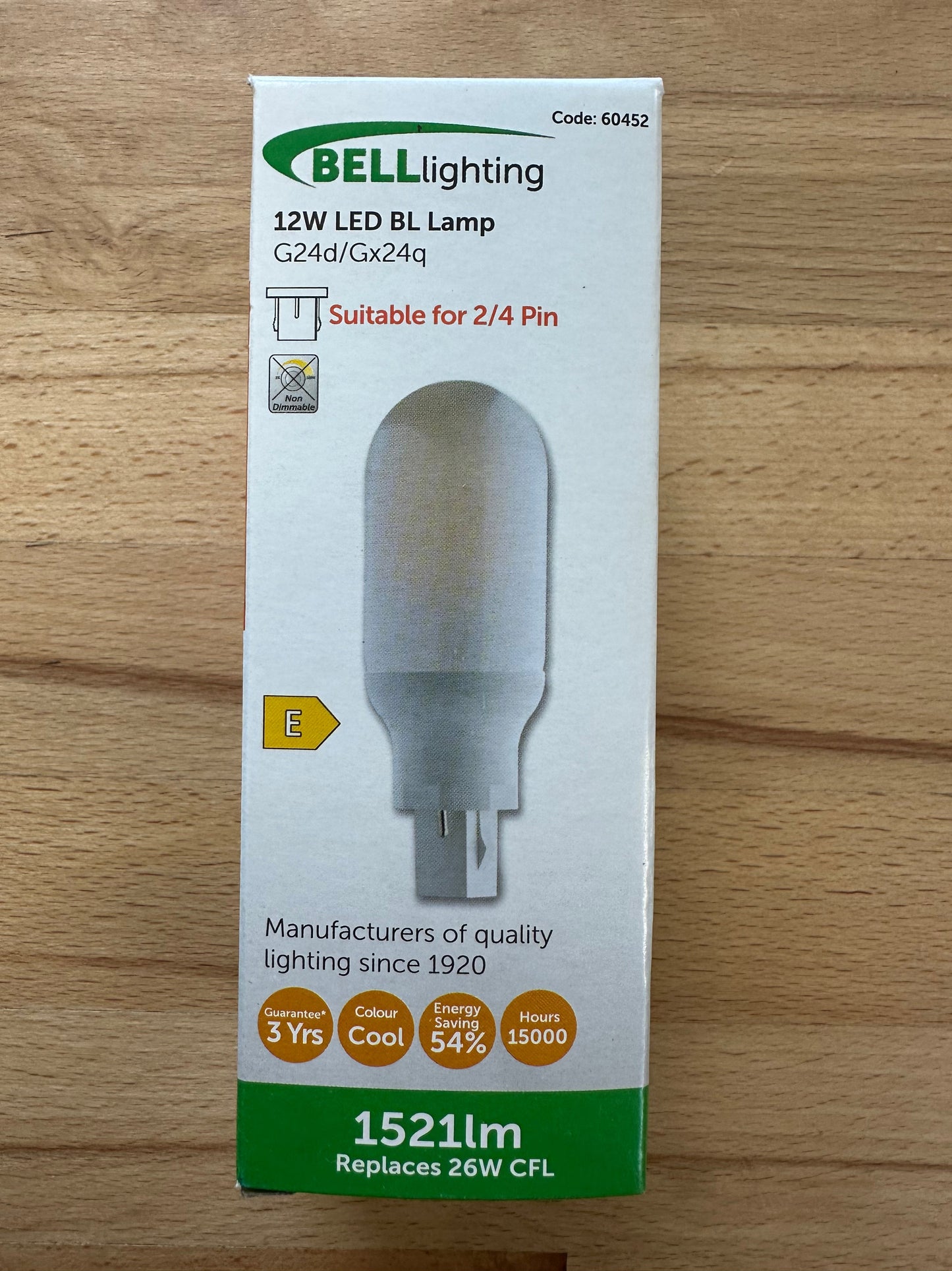 Bell LED 12W Glass Round BL - 2/4 Pin - G24d/Gx24q - 4000K - 60452