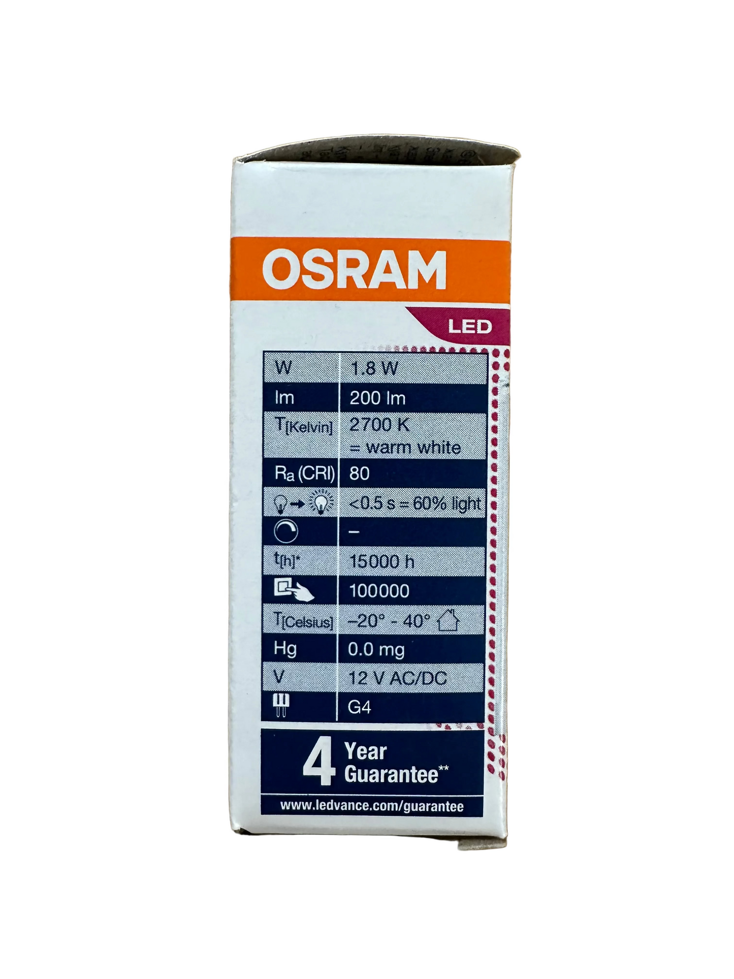 Osram PARATHOM® LED PIN G4 Cap - 12V - 1.8W - 2700K 200lm - Low-voltage LED lamp - LED Retro