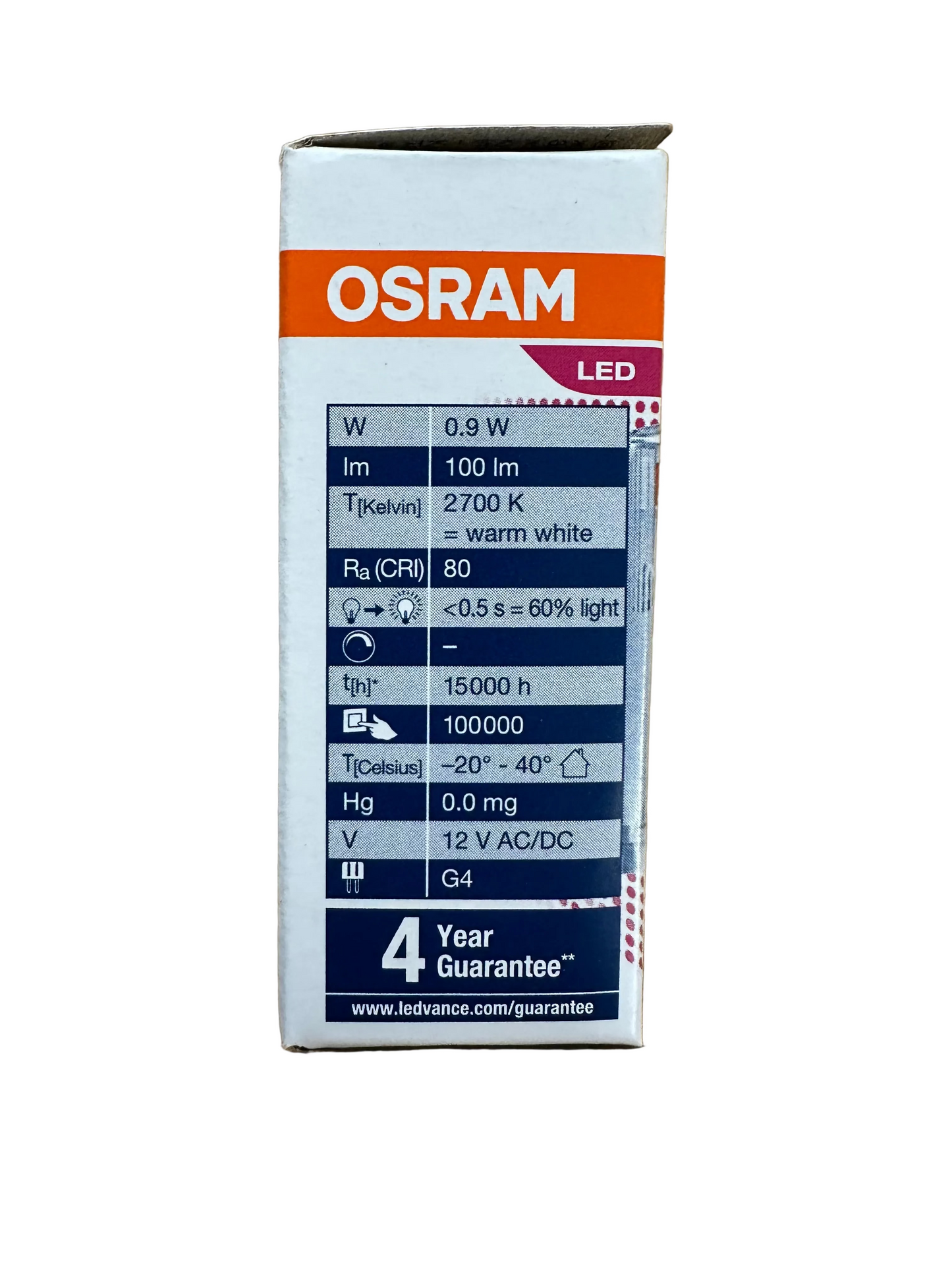 Osram PARATHOM® LED PIN G4 Cap - 12V - 0.9W - 2700K 100lm - Low-voltage LED lamp - LED Retro