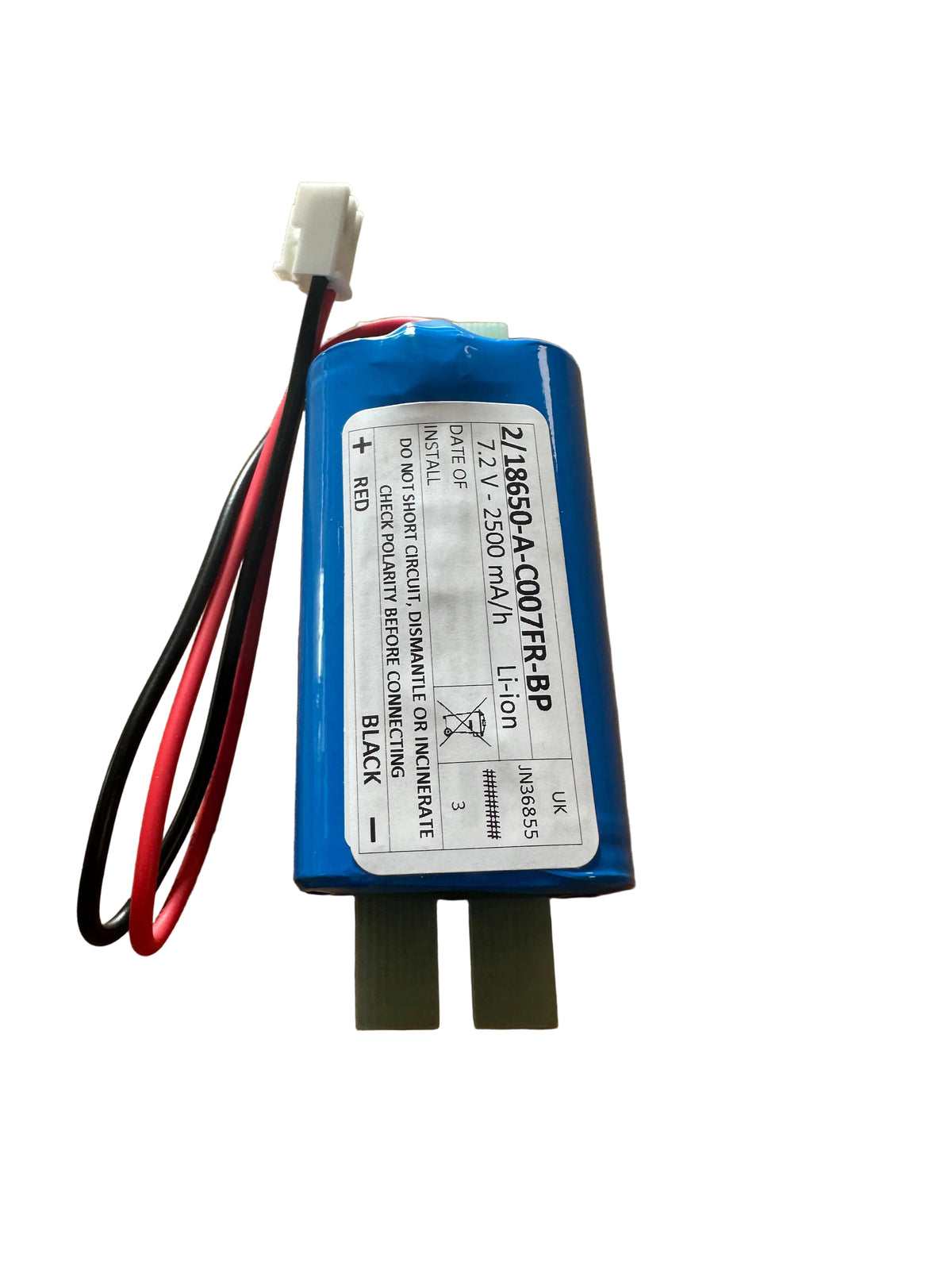 LBP2-SS-7.2V-2500MAH-2W-BP-C007F-REV 7.2V 2.5Ah 18650 LiFePO4 2 Wire Battery Connector - Base Plate - LED Retro