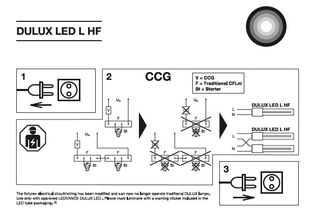 Ledvance 18W=36/40W 4PIN PLL DULUX LED L36 HF & AC Mains V 2G11 36/40W Replacement Lamps Wiring - LED Retro