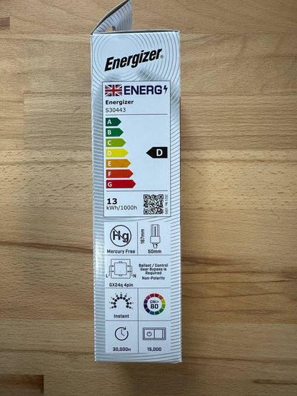 Energizer 13W=42W LED PLT (PL-T) GX24q-4 4Pin 1780lm 4000K (Cool White) - S30443 - LED Retro