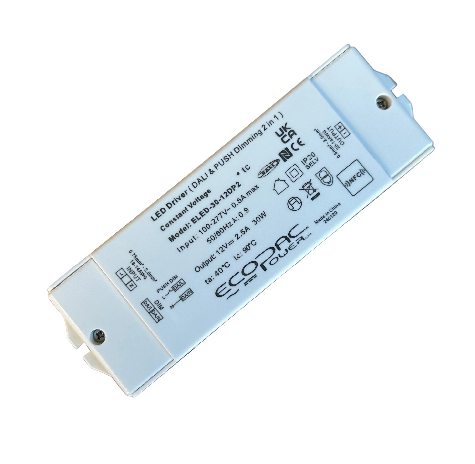 ECOPAC ELED-30-12DP2 30W 12V 2.5A DALI 2 & Push Dimmable LED Driver - LED Retro