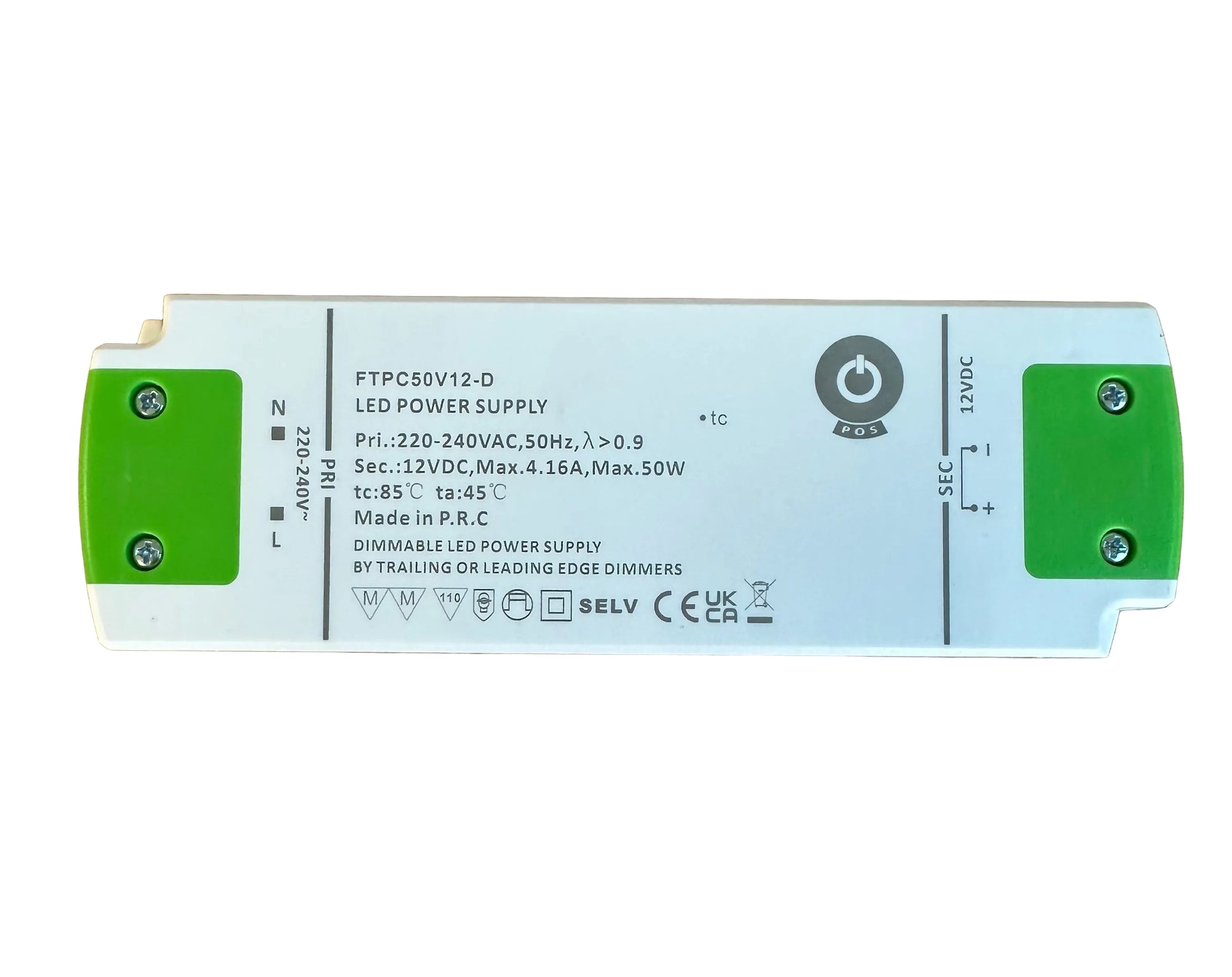 POS Power FTPC50V12-D 50W 12V/4.16A Triac Dimmable LED Power Supply - LED Retro