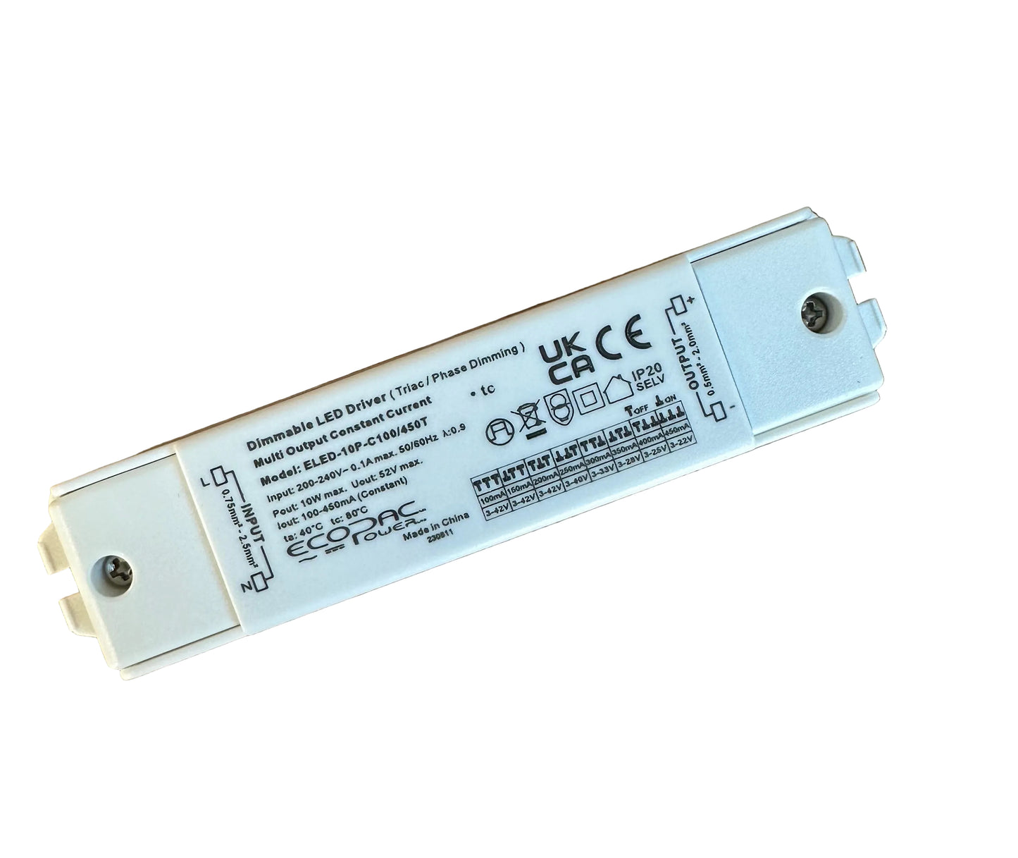 ECOPAC ELED-10P-C100/450T 10W 100-450mA (Dip-Switch)Triac Dimmable LED Driver - LED Reto