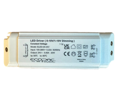 Ecopac ELED-20-24V 0-10V Dimmable Constant Voltage LED Driver 20W 24V - LED Retro