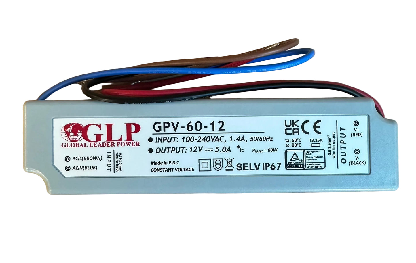 GLP GPV-60-12 60W 12V/5A IP67 LED Power Supply - LED Retro