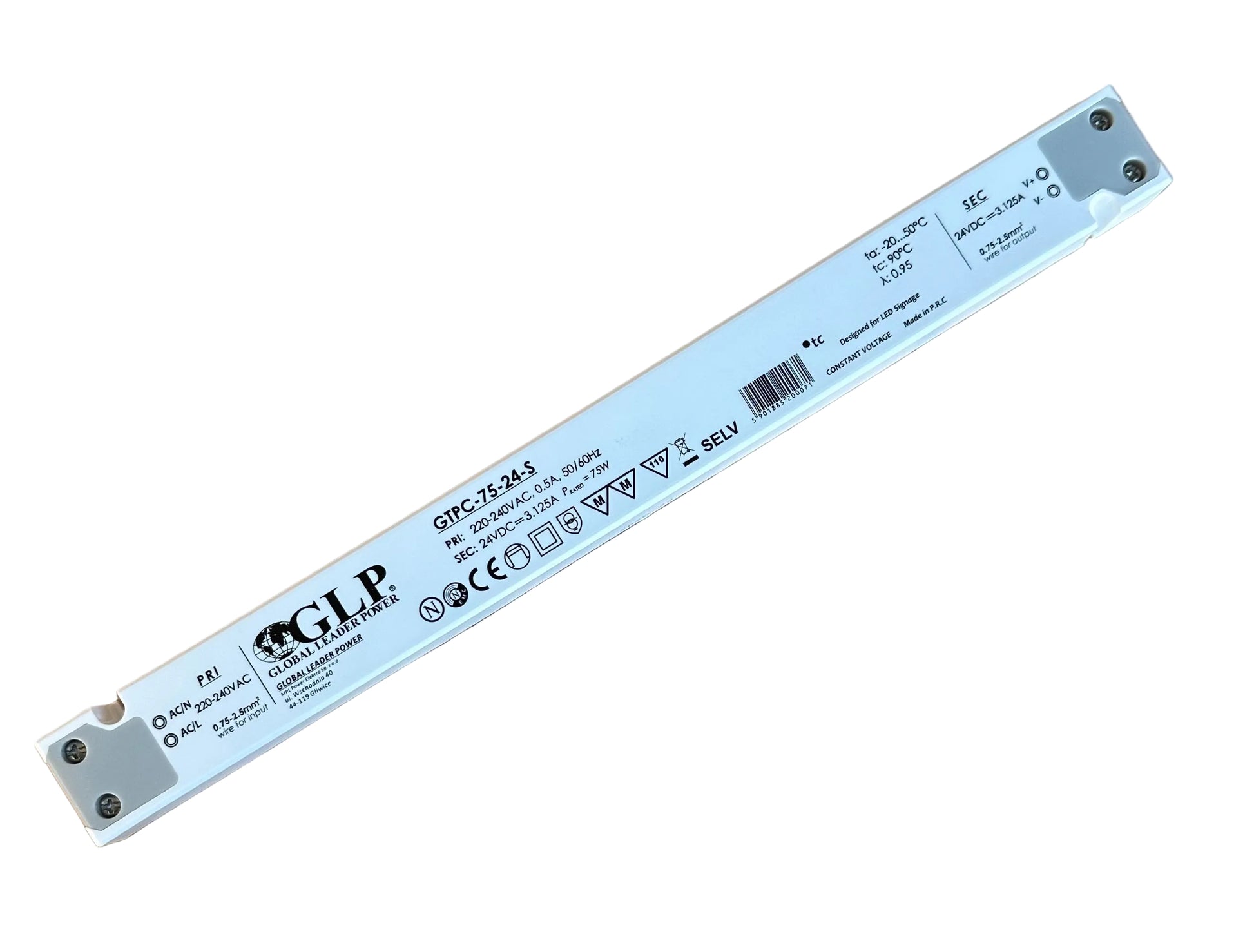 GLP CTPC-75-24-S 75W 24V/3.125A CV IP20 Slim LED Power Supply - LED Retro