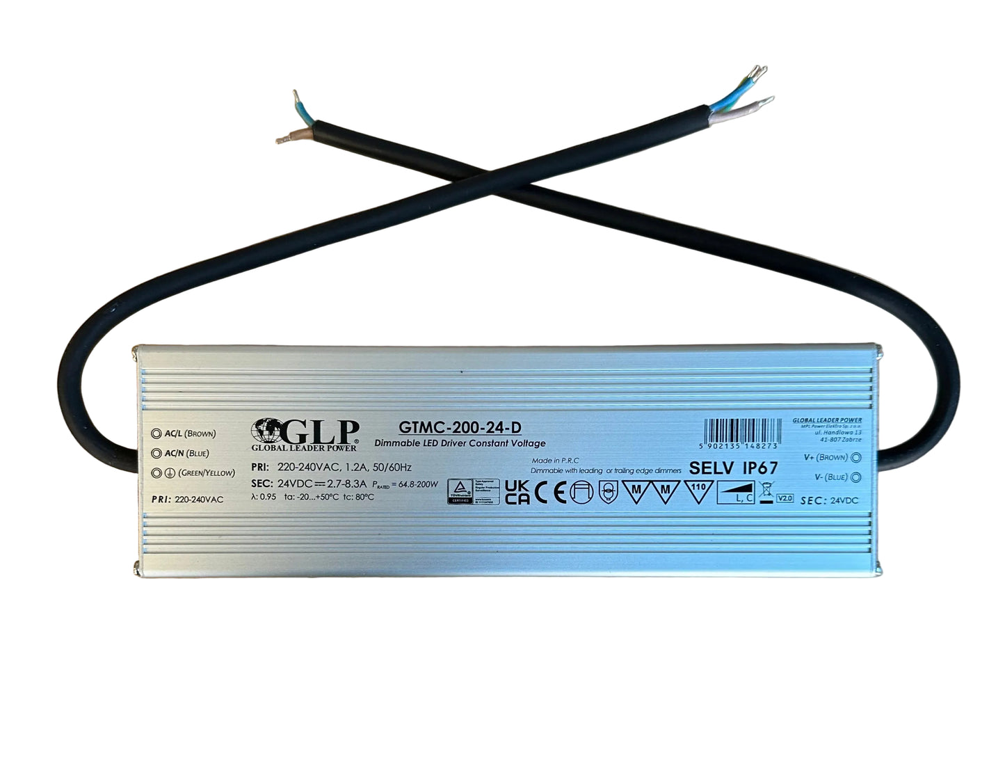 GLP GTMC-200-24-D 200W 8.3A 24V IP67 Triac Dimmable LED Power Supply - LED Retro