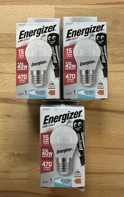 S13572 Energizer 5.2W LED GOLF BALL 470LM Opal ES (E27) Daylight Bulb X3 - LED Retro