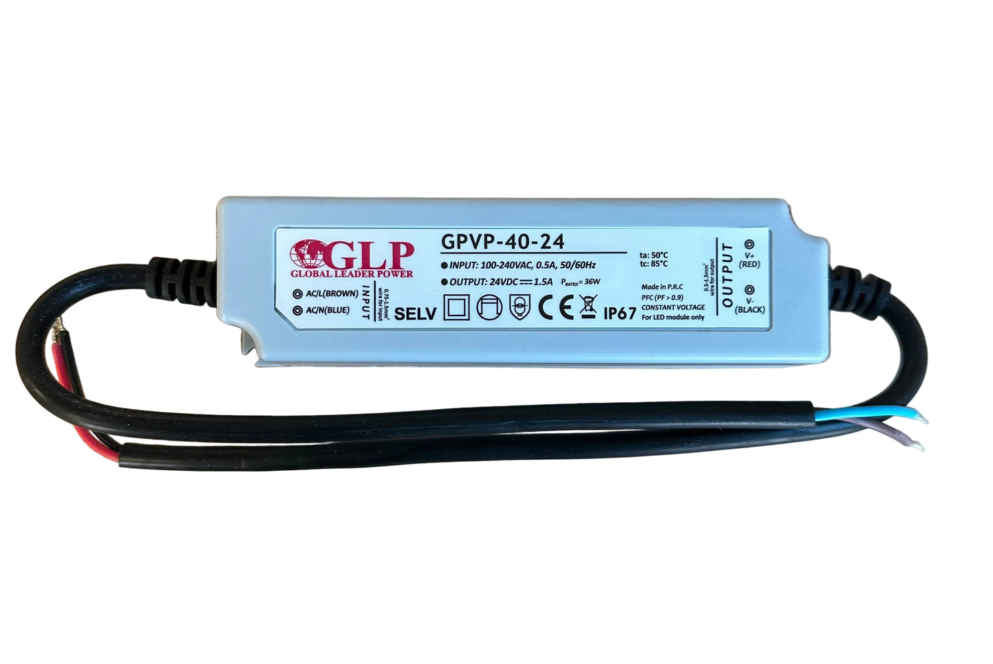 GLP GPVP-40-24 40W 24V/1.7A CV IP67 LED Power Supply - LED Retro
