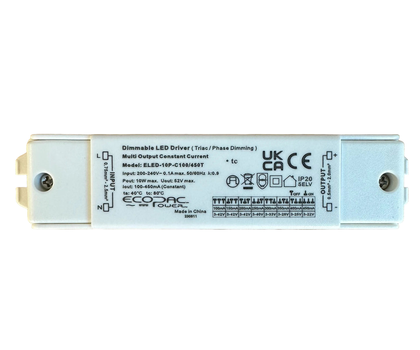 ECOPAC ELED-10P-C100/450T 10W 100-450mA (Dip-Switch)Triac Dimmable LED Driver - LED Retro