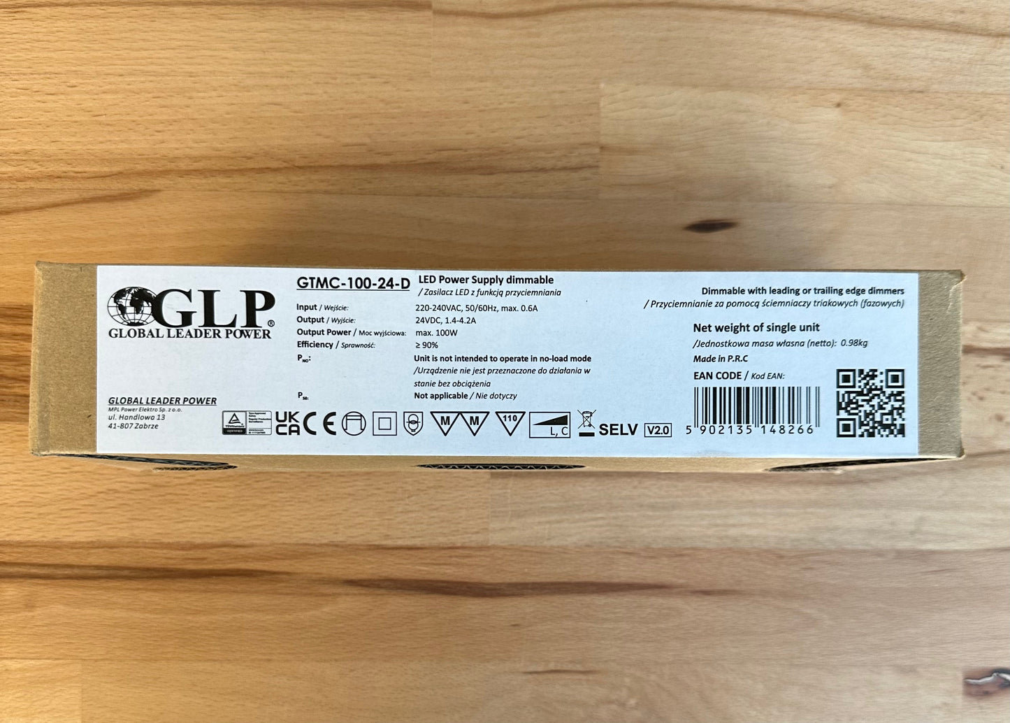 GLP GTMC-100-24-D 100W 4.2A 24V IP67 Triac Dimmable LED Power Supply - LED Retro