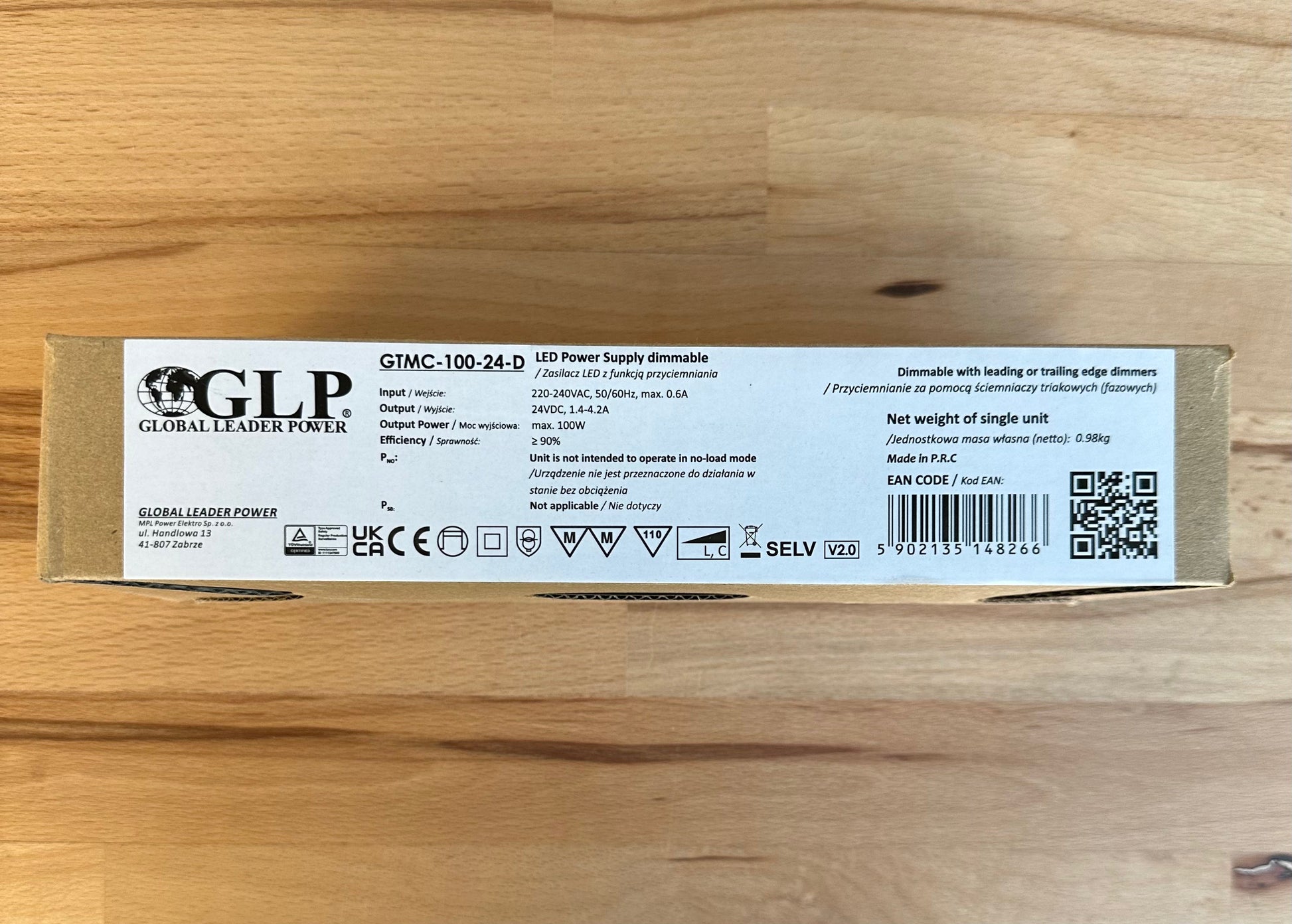 GLP GTMC-100-24-D 100W 4.2A 24V IP67 Triac Dimmable LED Power Supply - LED Retro