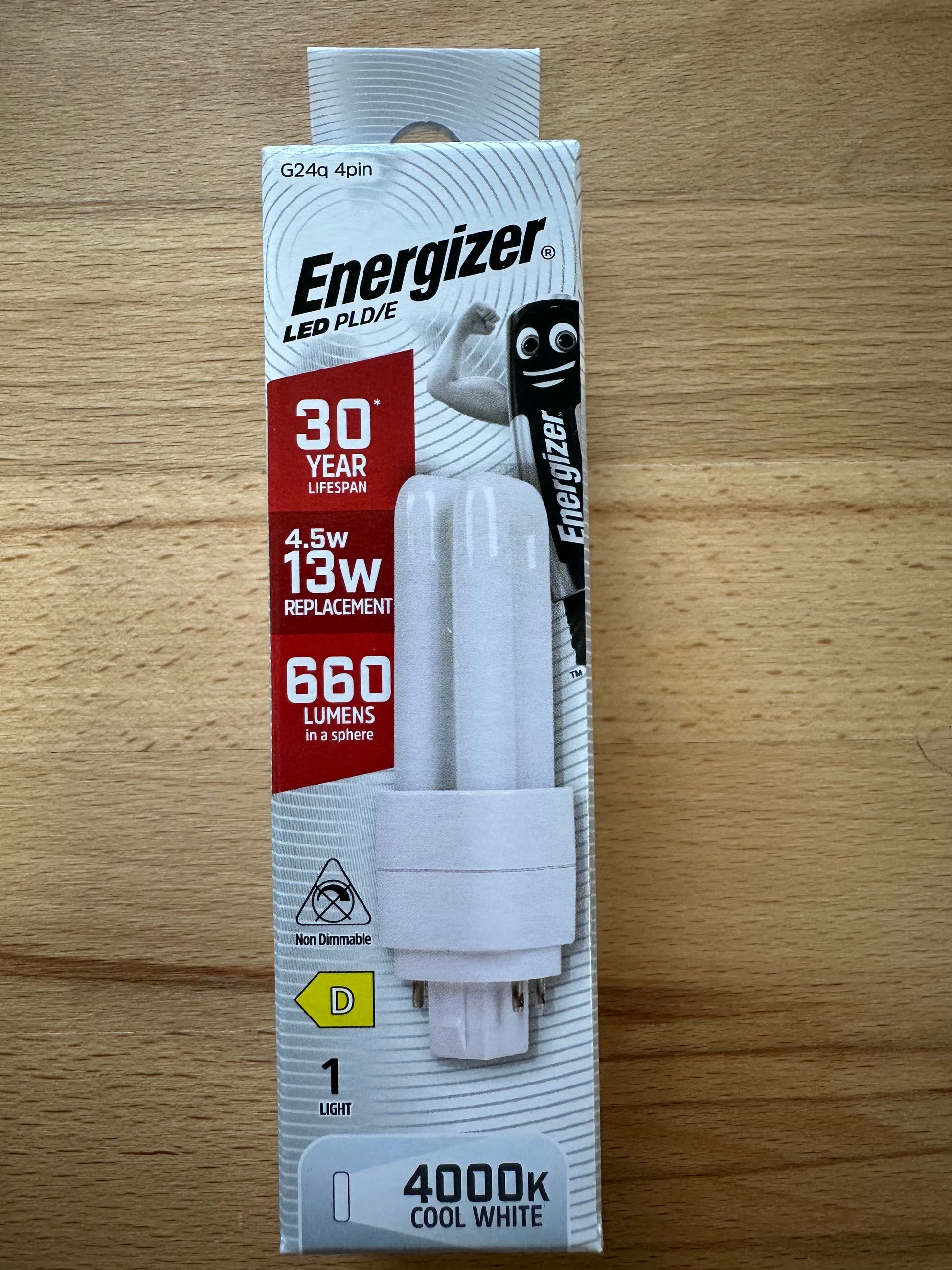 Energizer 4.5W=13W LED PLD (PL-C) G24q 4Pin 660lm 400K (Cool White) - S30424 - LED Retro