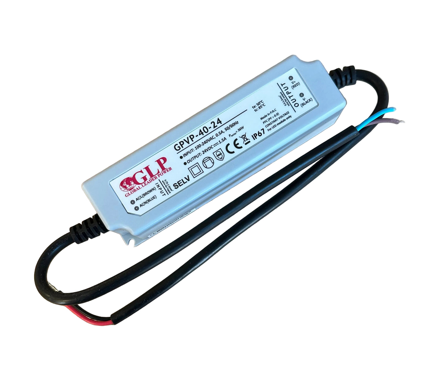 GLP GPVP-40-24 40W 24V/1.7A CV IP67 LED Power Supply - LED Retro