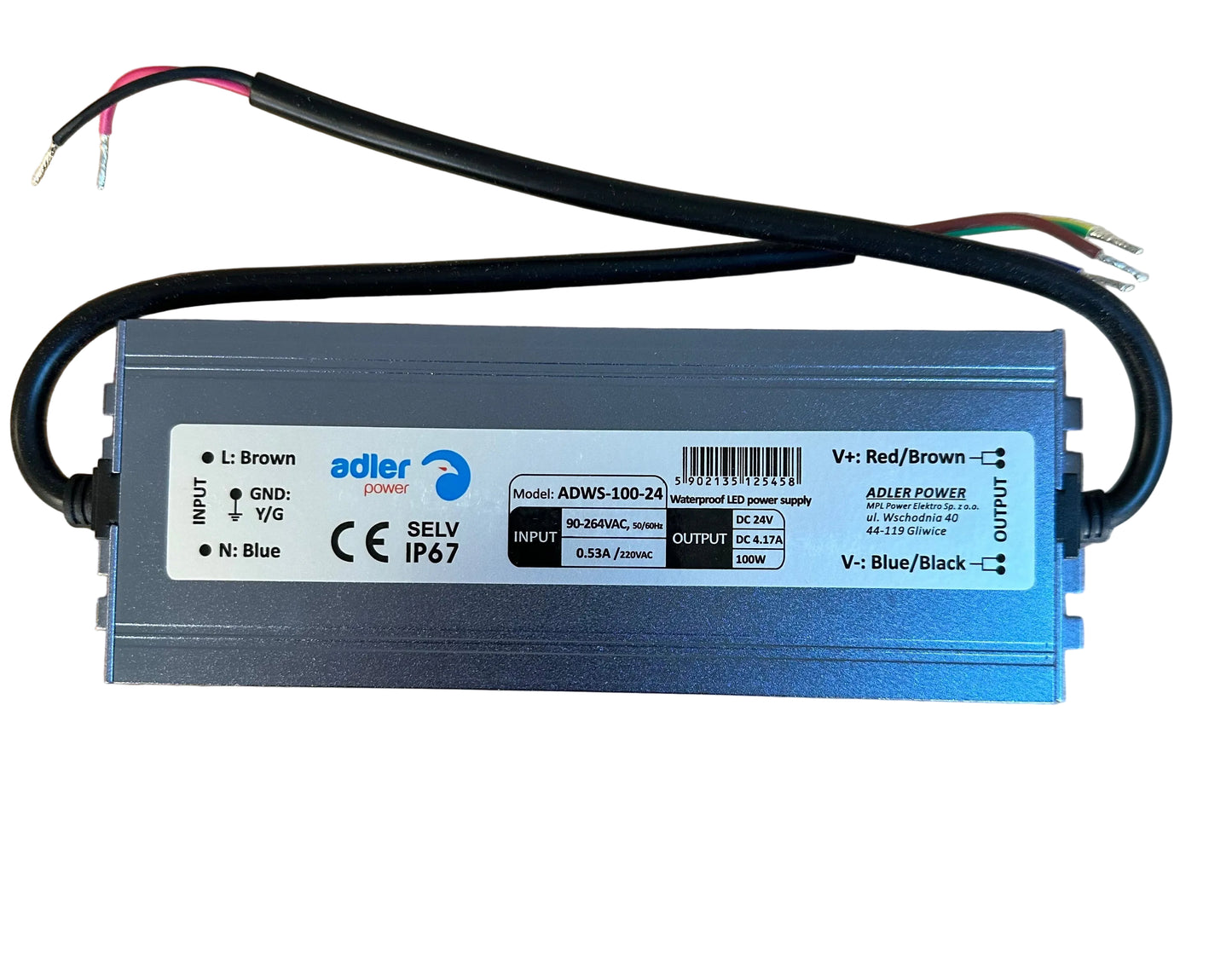 ADLER ADWS-100-24 24V/4.17A 100W IP65 CV LED Power Supply - LED Retro