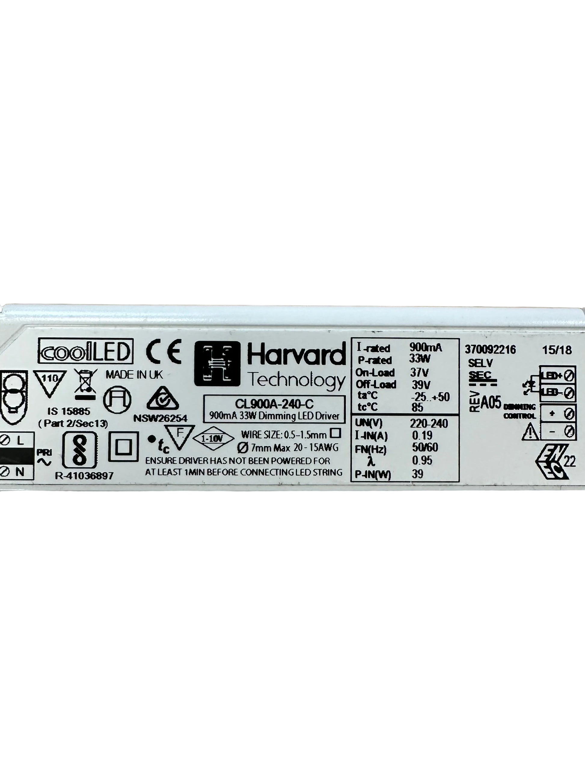 Harvard CL900A-240-C 9.72-33W 900mA 1-10V Dimmable LED Driver -LED Retro