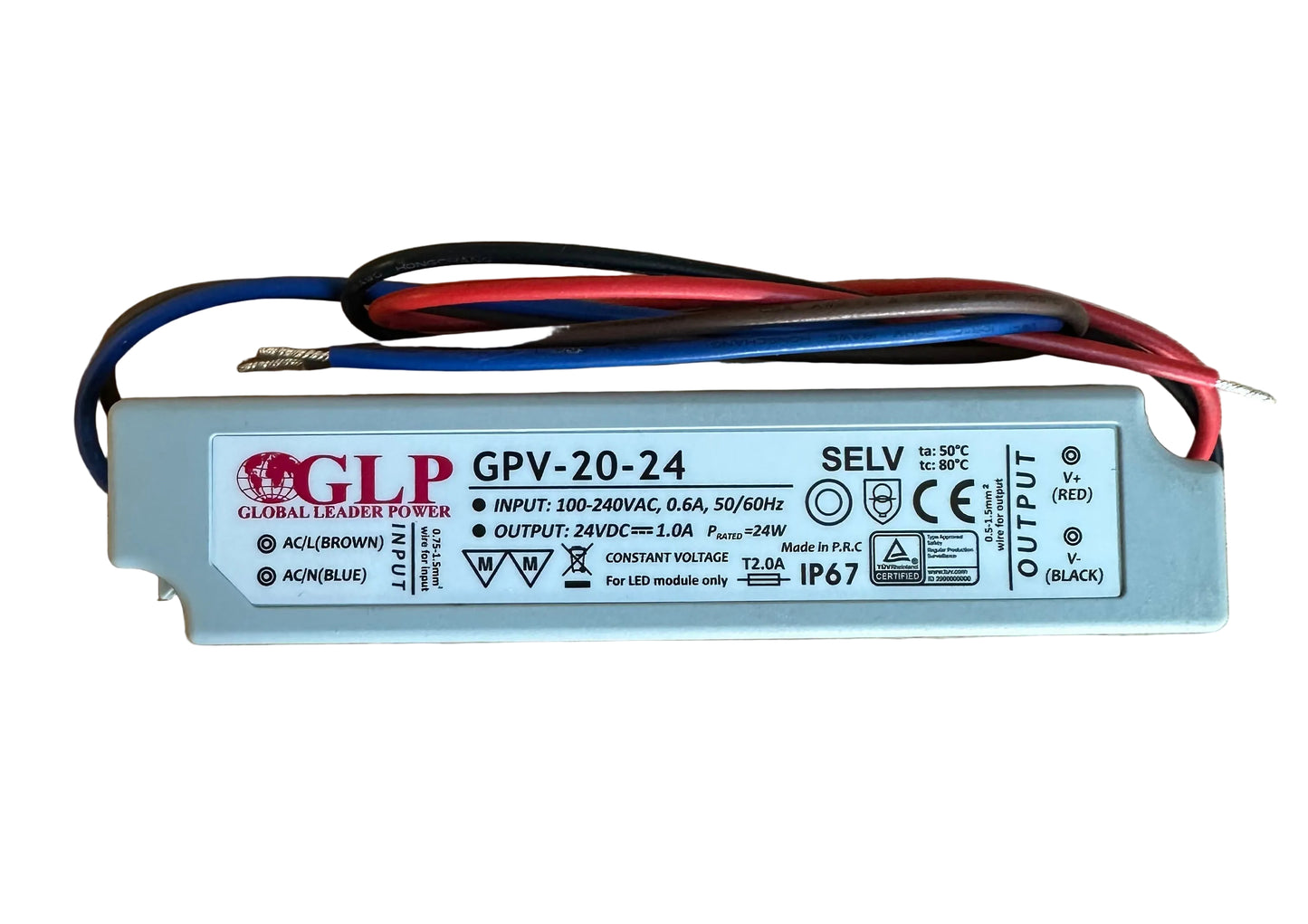 GLP GPV-20-24 24W 12V/1A IP67 LED Power Supply - LED Retro