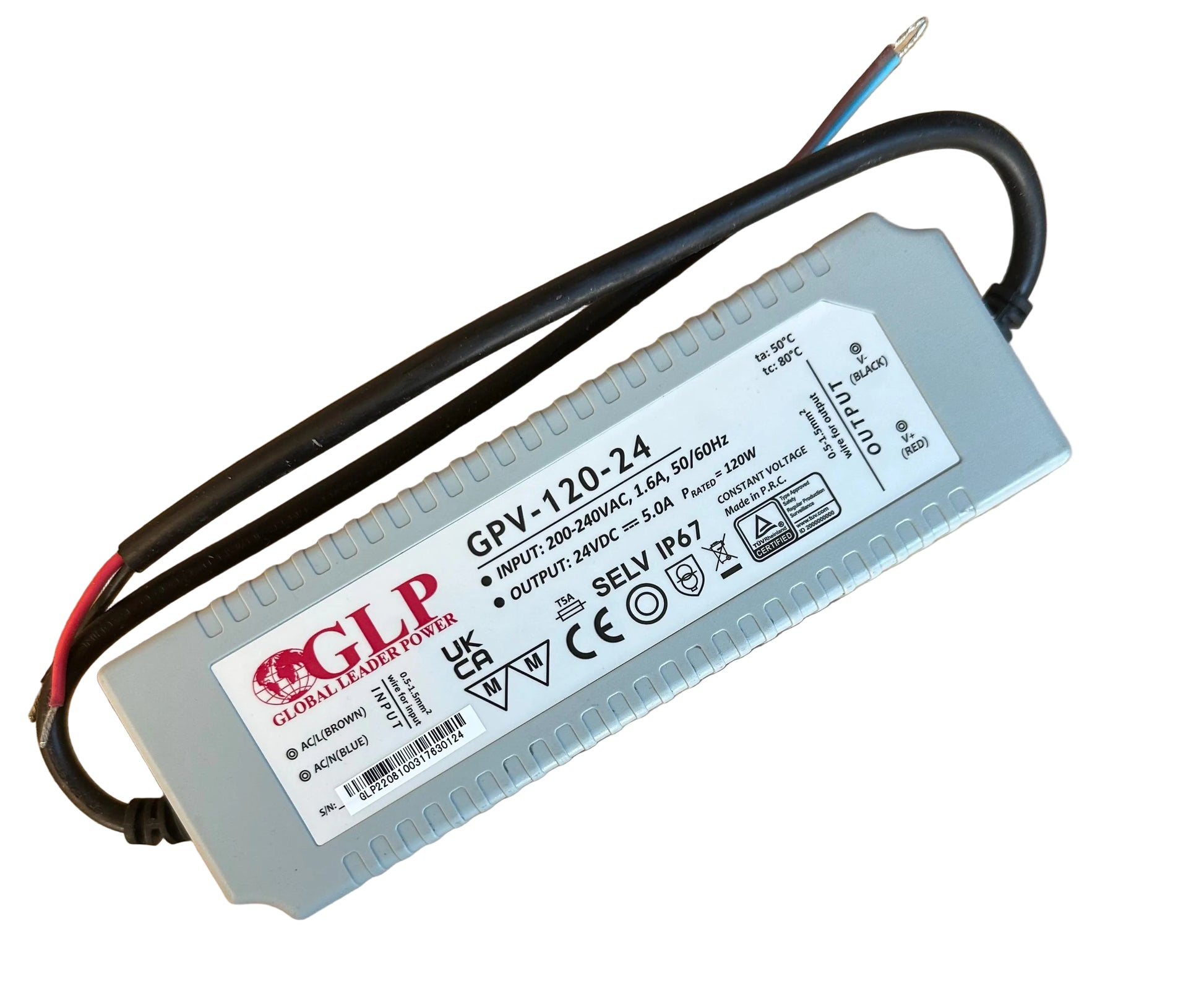 GLP GPV-120-24 120W 24V/5A CV IP67 LED Power Supply - LED Retro