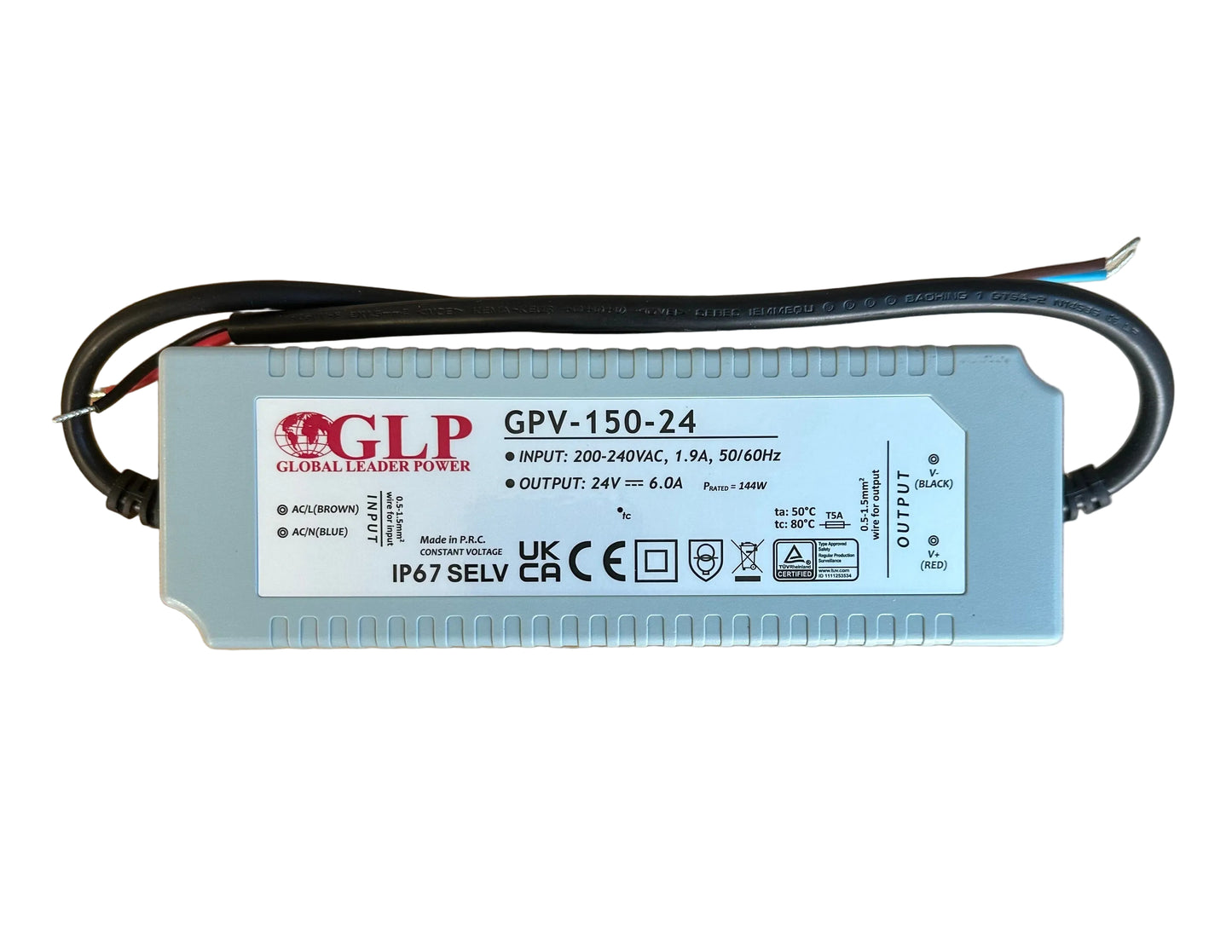 GLP GPV-150-24 144W 24V/6A CV IP67 LED Power Supply - LED Retro