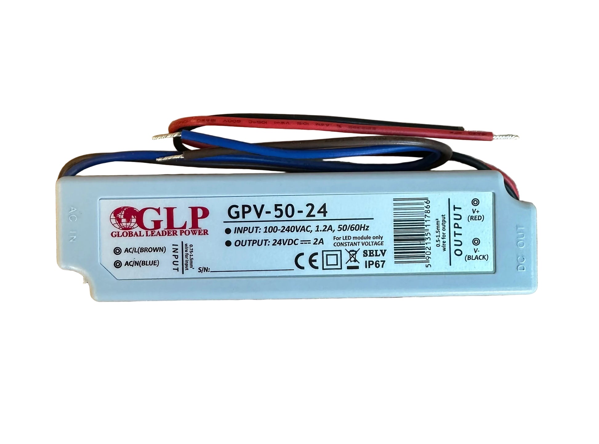 GLP GPV-50-24 48W 24V/2A IP67 LED Power Supply - LED Retro