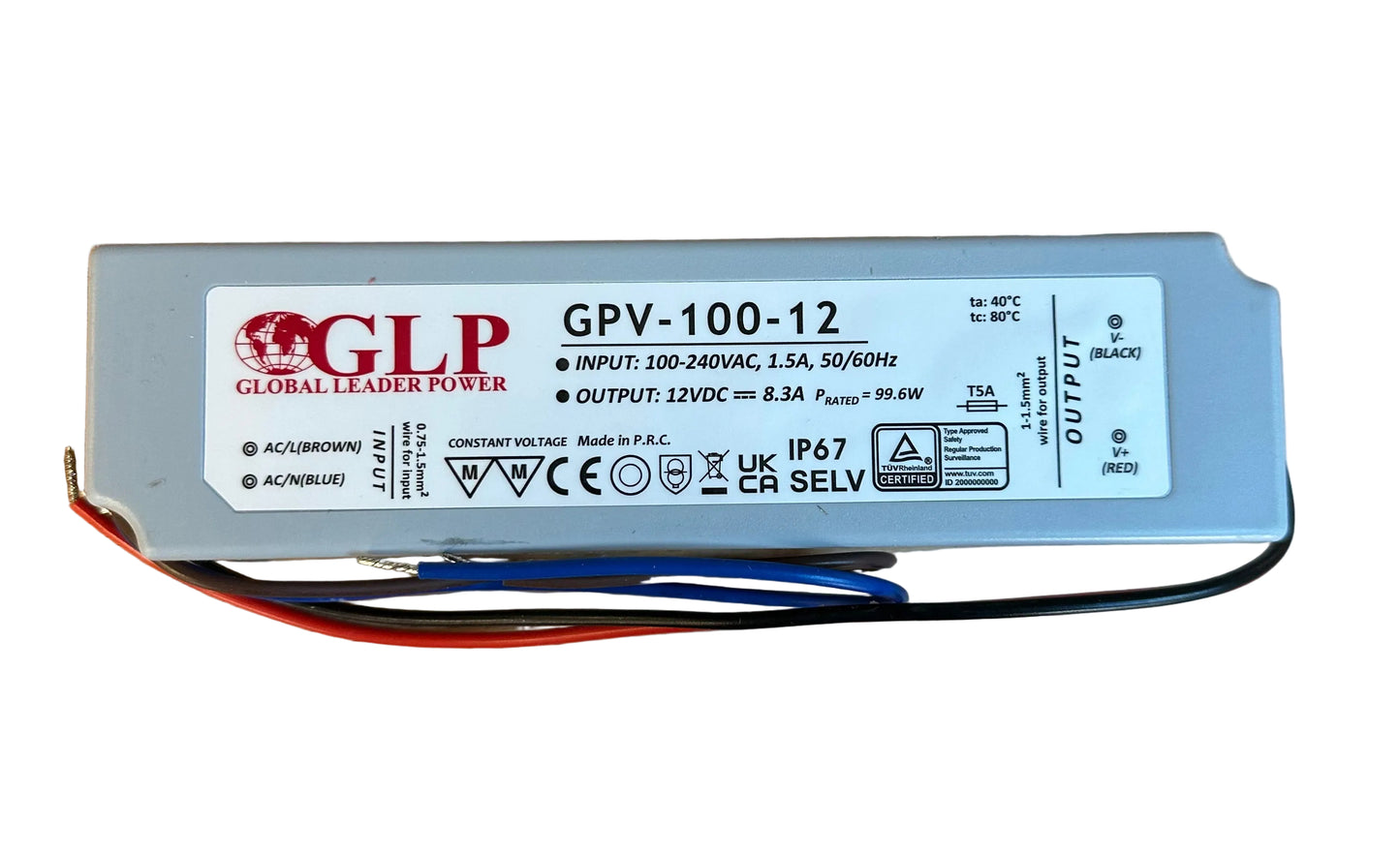 GLP GPV-100-12 99.6W 12V/8.3A CV IP67 LED Power Supply - LED Retro