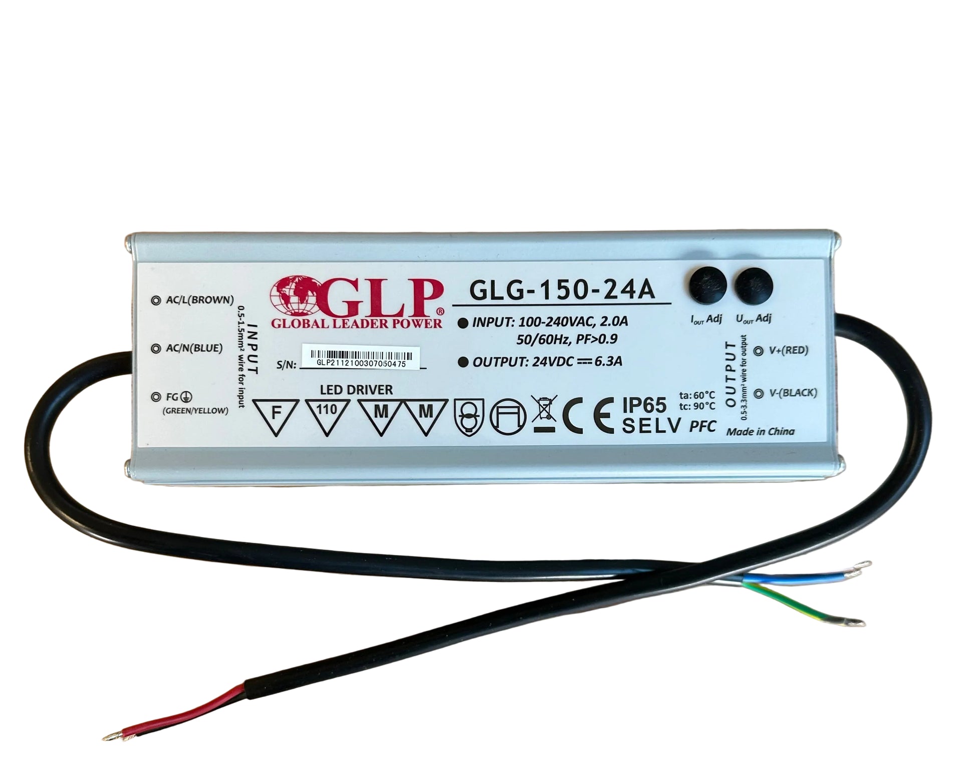 GLP GLG-150-24A 100W 18-24V 3.2-6.3A IP65 ADJ Output LED Driver - LED Retro