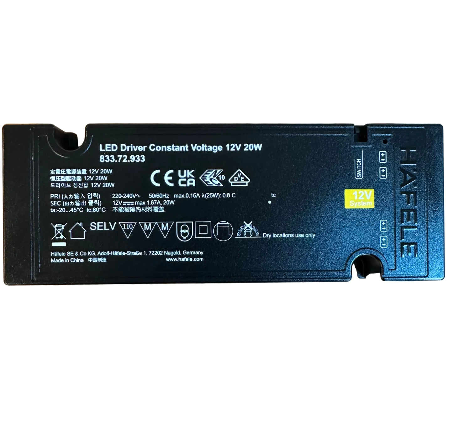 Hafele LED Driver 20W 12 V, without Mains Lead, Rated IP 20, Loox5 Eco - LED Retro