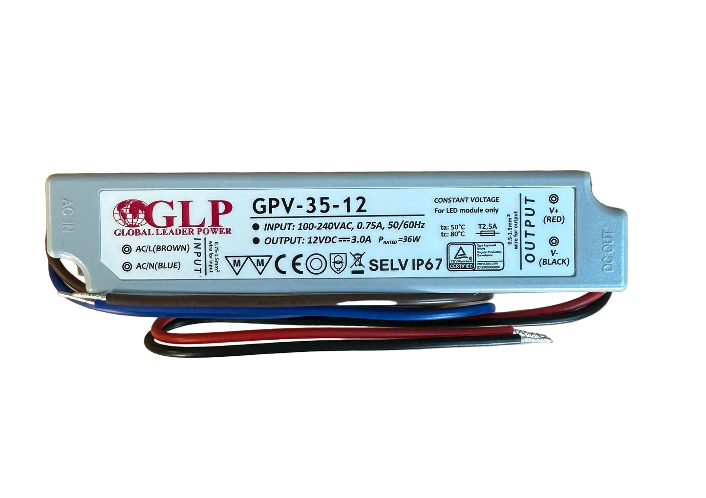 GLP GPV-35-12 36W 12V/3A IP67 LED Power Supply - LED Retro
