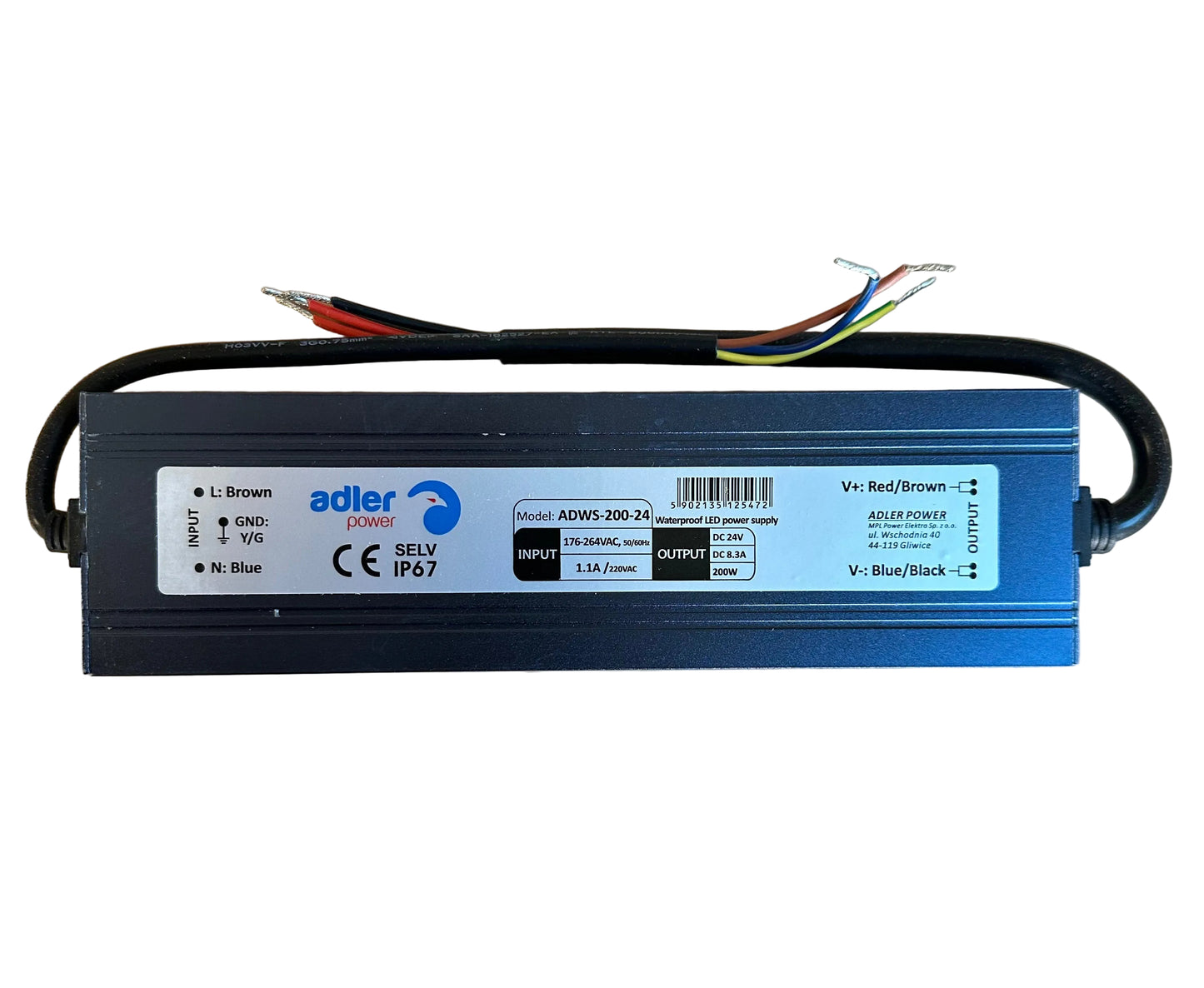 ADLER ADWS-200-24 24V/8.3A 200W IP67 CV LED Power Supply - LED Retro