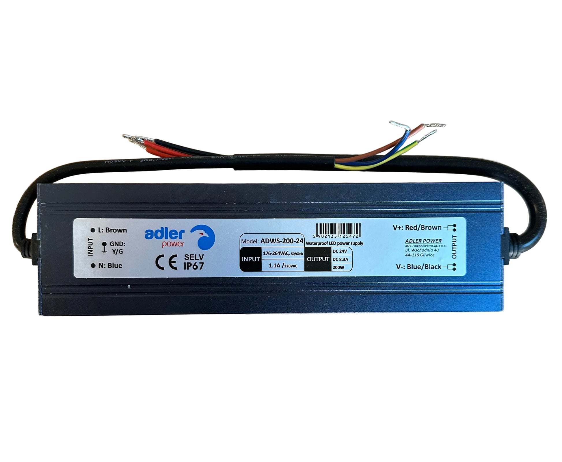 ADLER ADWS-200-24 24V/8.3A 200W IP67 CV LED Power Supply - LED Retro