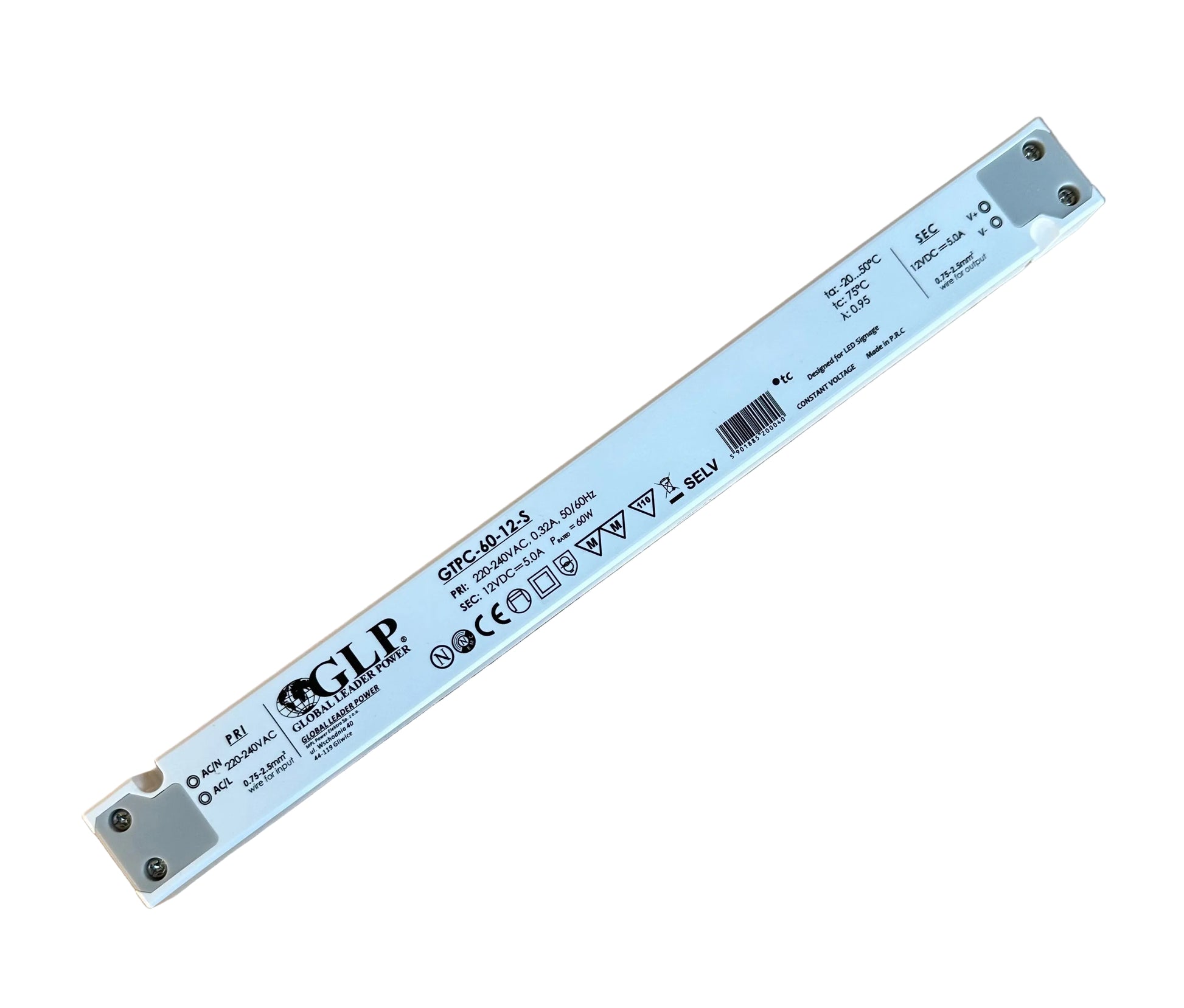 GLP GTPC-60-12-S 60W 12V/5A CV IP20 Slim LED Power Supply -LED Retro