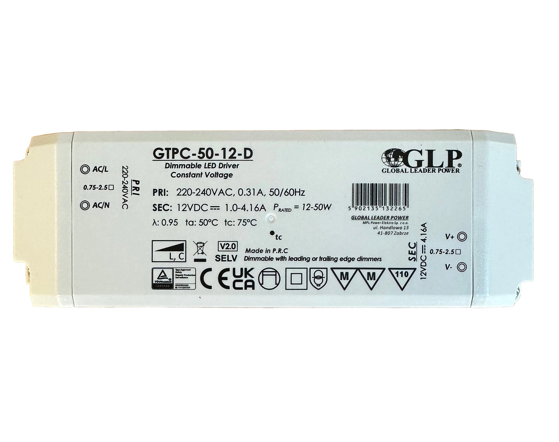 GTPC-50-12-D 50W 12V 0-4.16A Triac Dimmable LED Driver - LED Retro